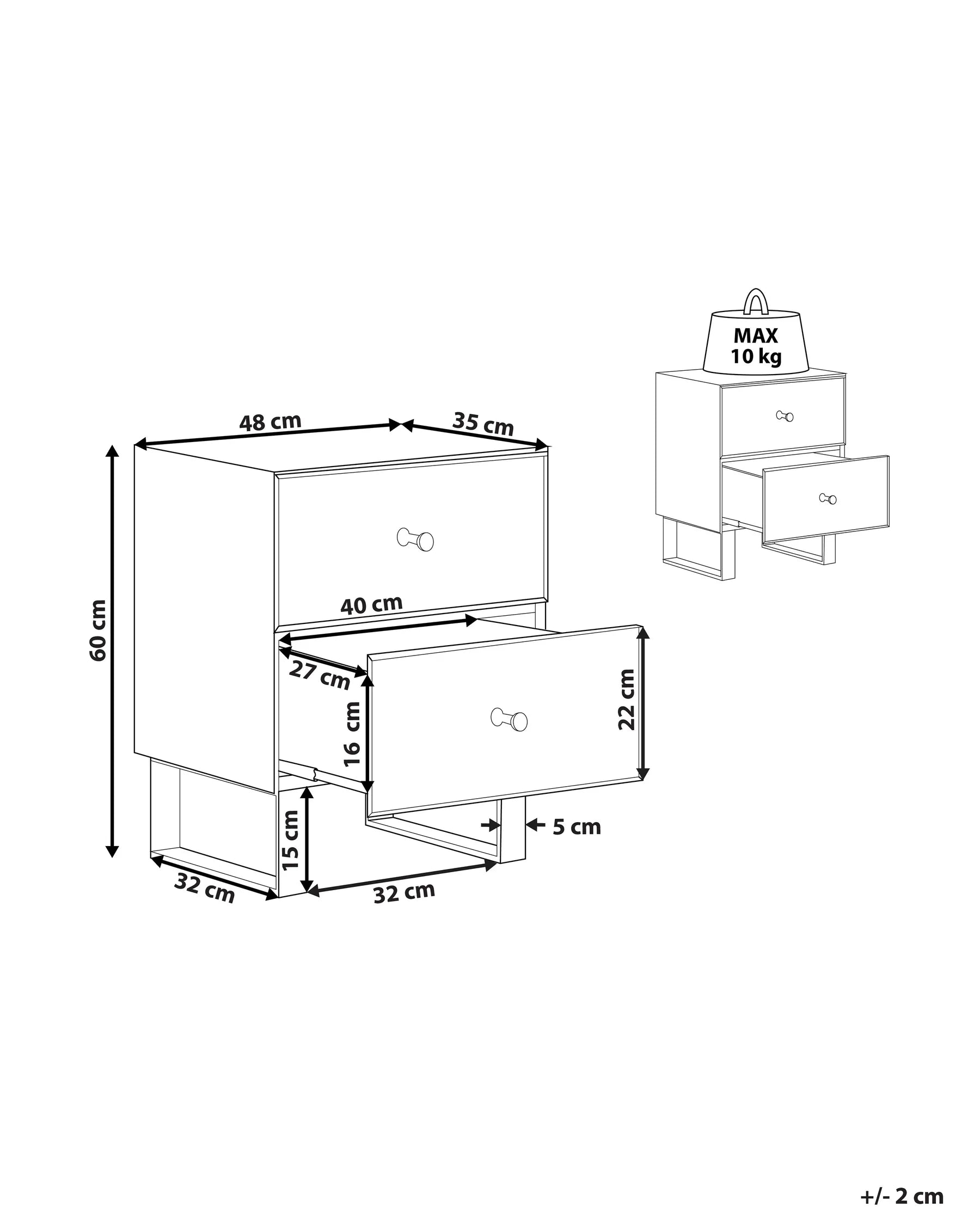 2 Drawer Bedside Table NESLE Glass Mirrored Silver