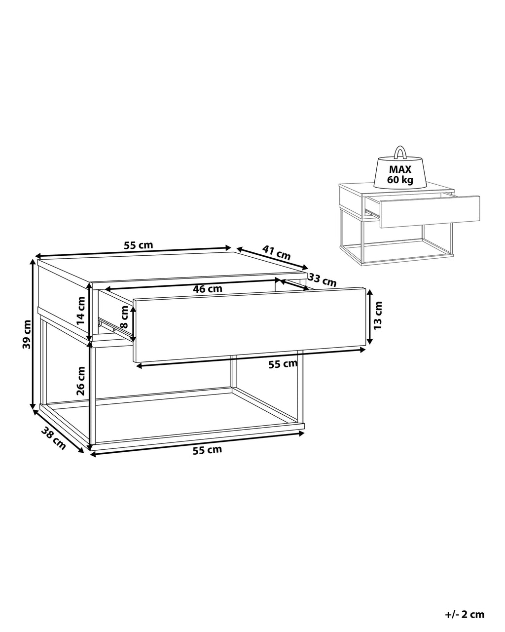 1 Drawer Bedside Table CAIRO Light Grey