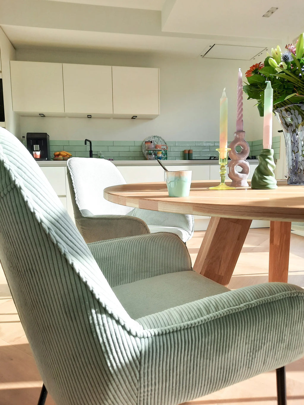 Set of 2 Dining Chairs Corduroy Mint Green