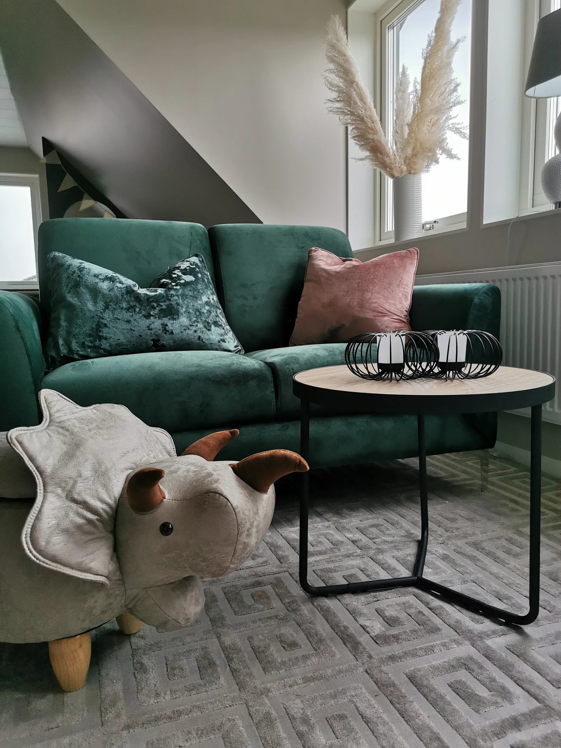 Storage Animal Stool TRICERATOPS Fabric Light Grey