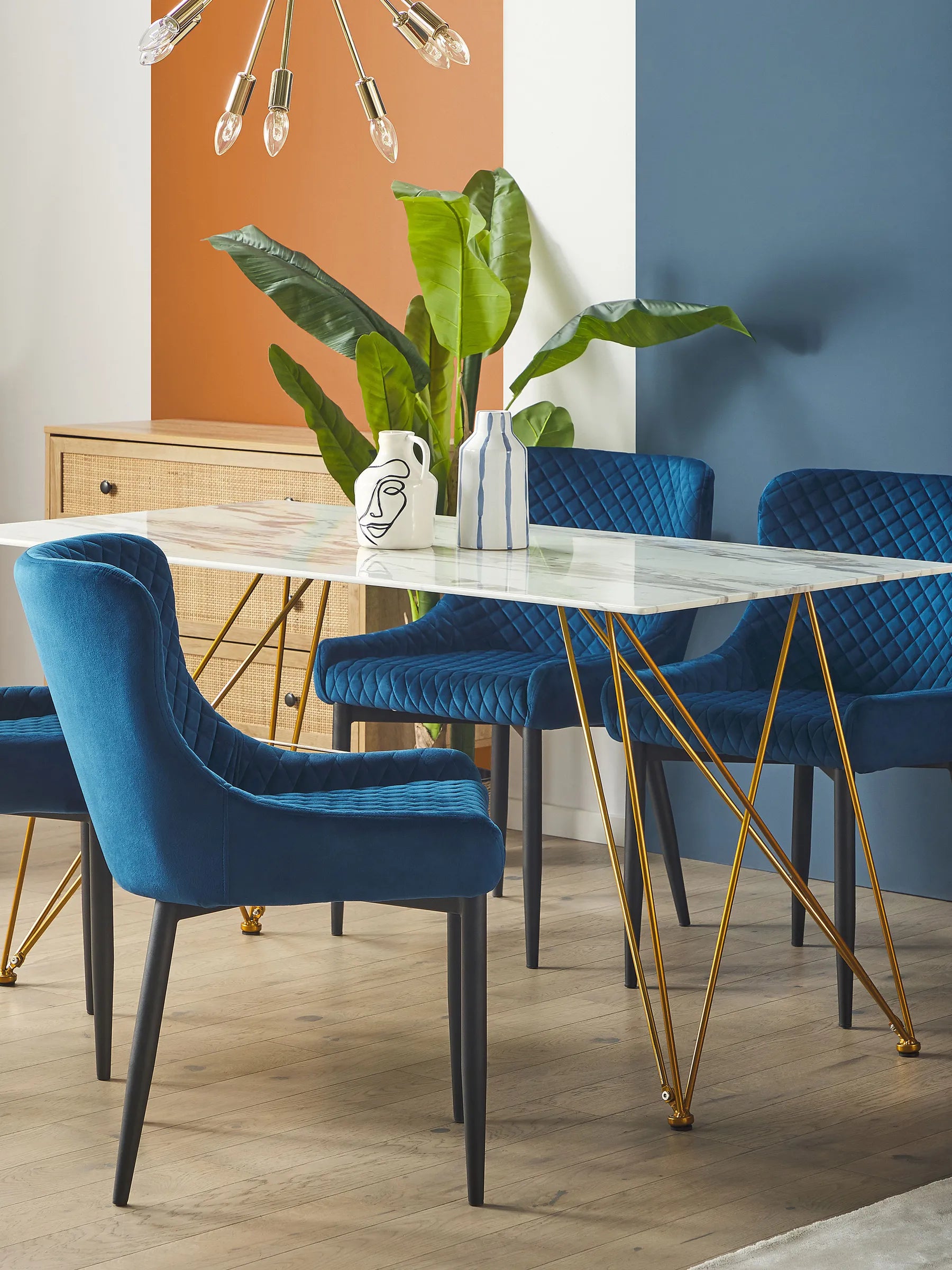 Dining Table KENTON White Marble 140 cm 80 cm Tempered Glass