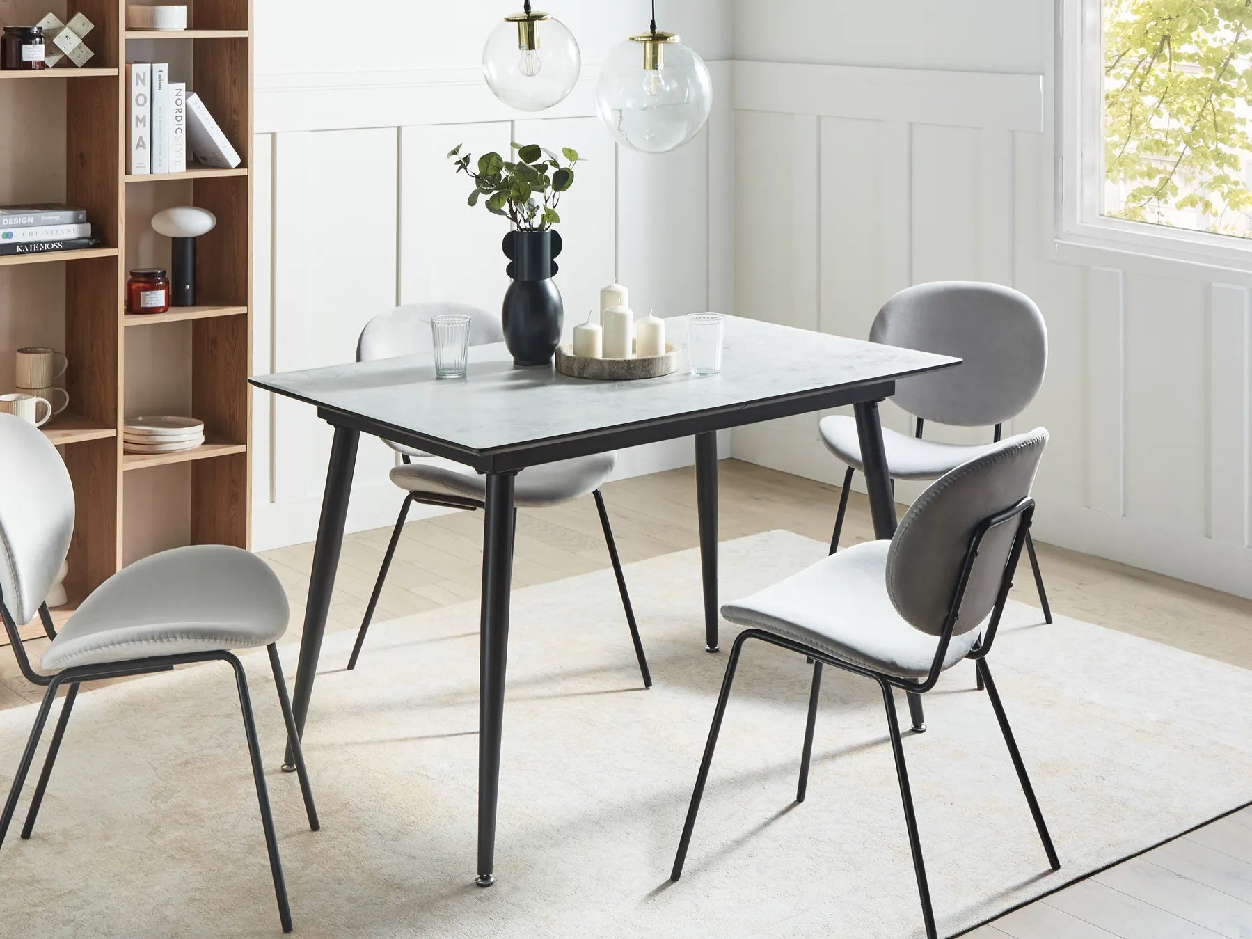 Dining Table EFTALIA White Marble 120/150 cm 80 cm