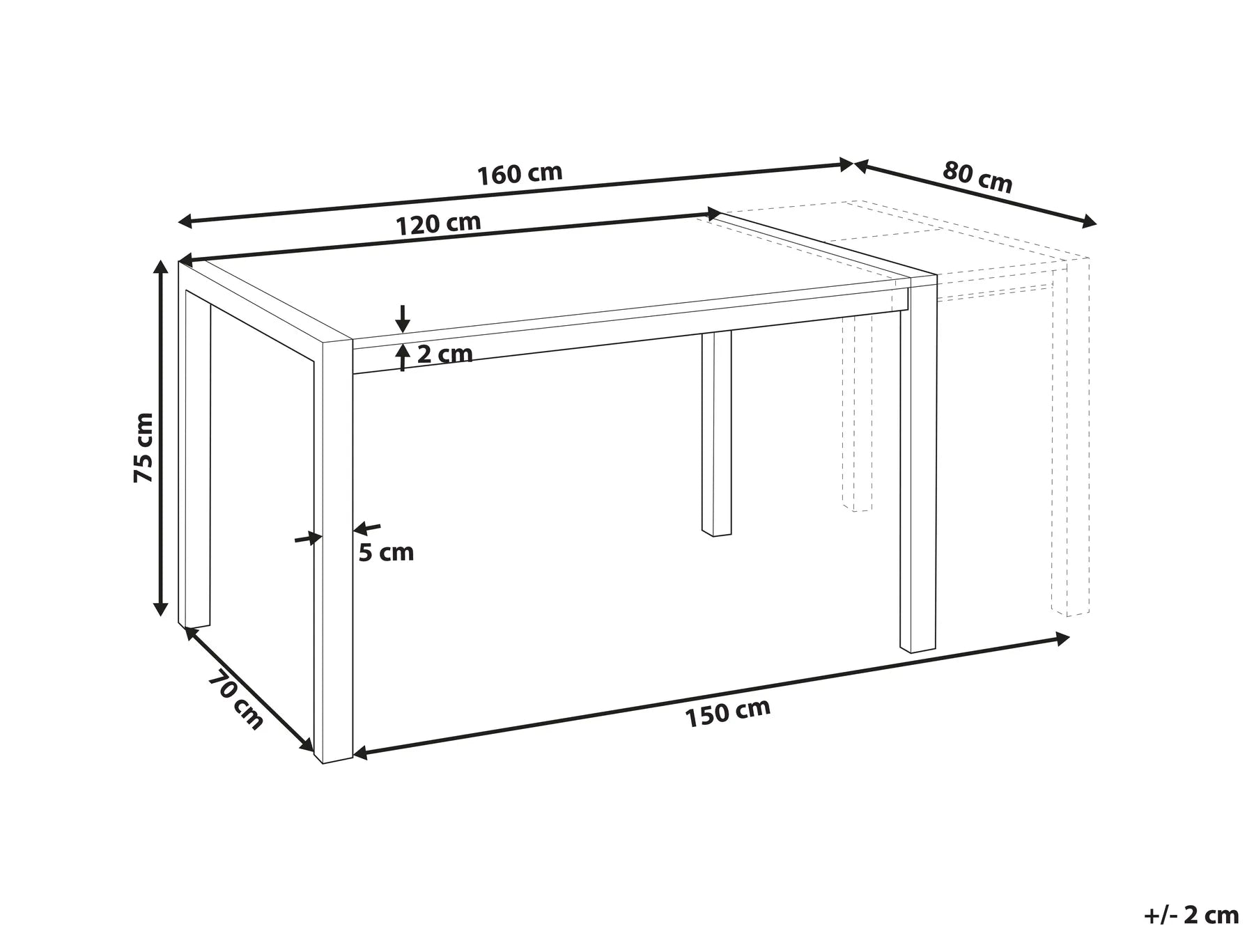 Extending Dining Table GRANADA Black 120/160 cm 80 cm
