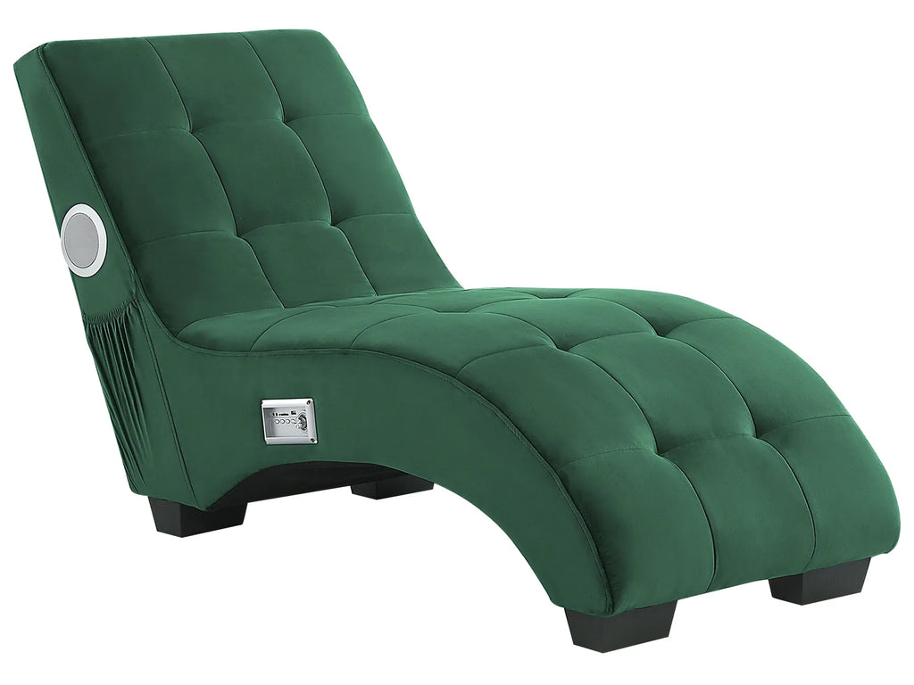 Chaise Longue SIMORRE Velvet Emerald Green with Built-In Bluetooth Speaker