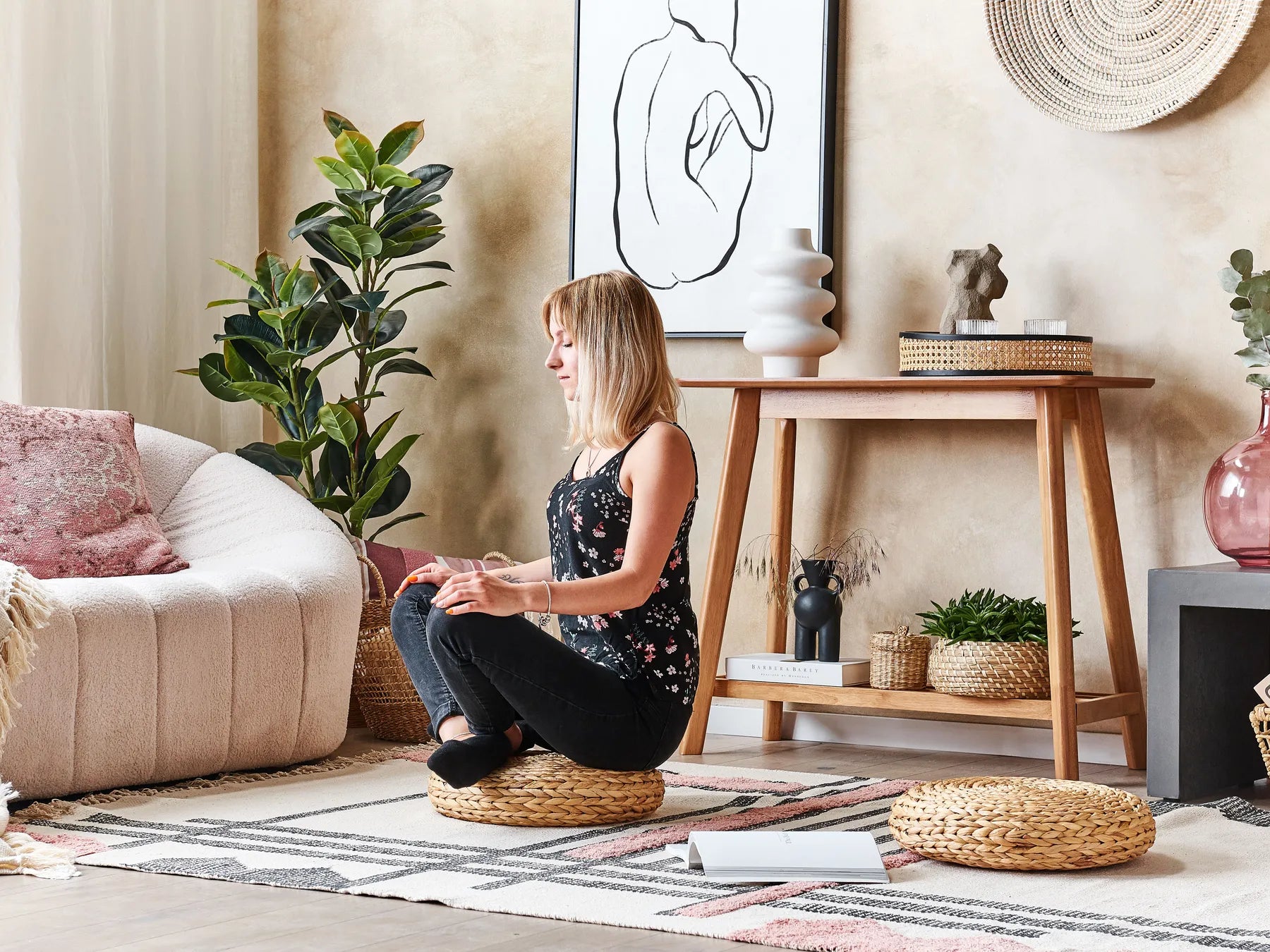 Pouffe WAHOO Water Hyacinth Beige