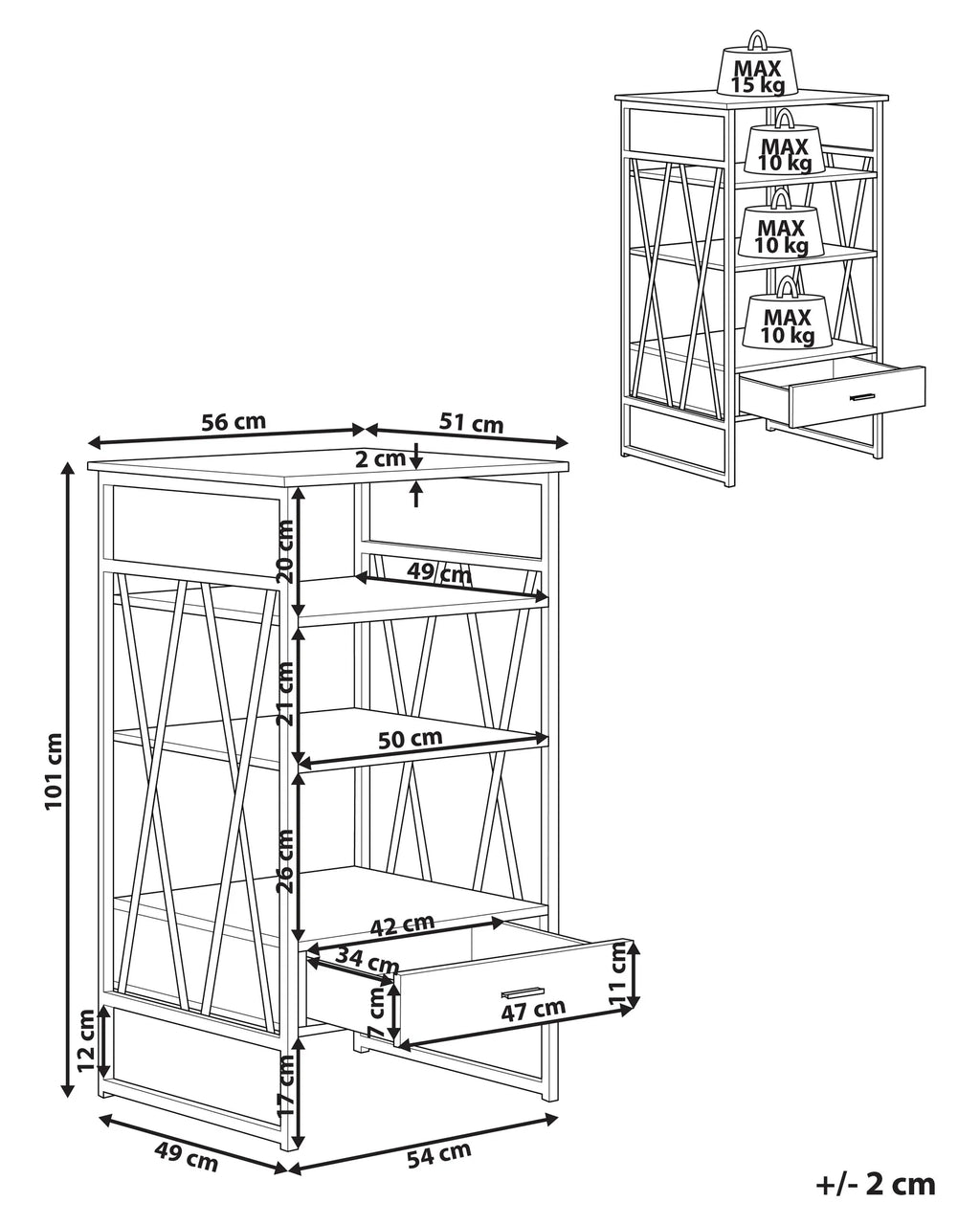 3 Tier Shelving Unit KEENE 101 cm Light Brown