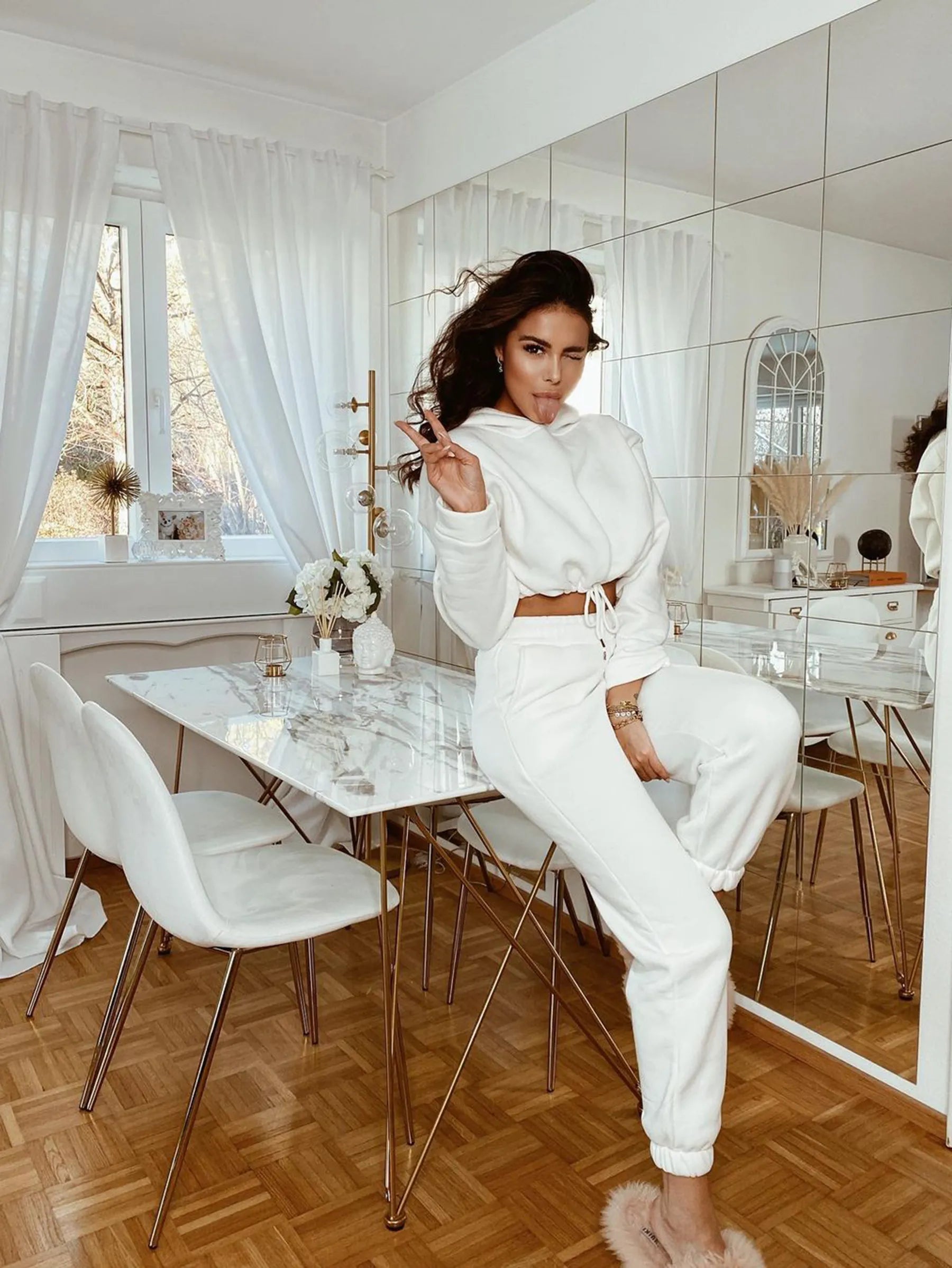 Dining Table KENTON White Marble 140 cm 80 cm Tempered Glass