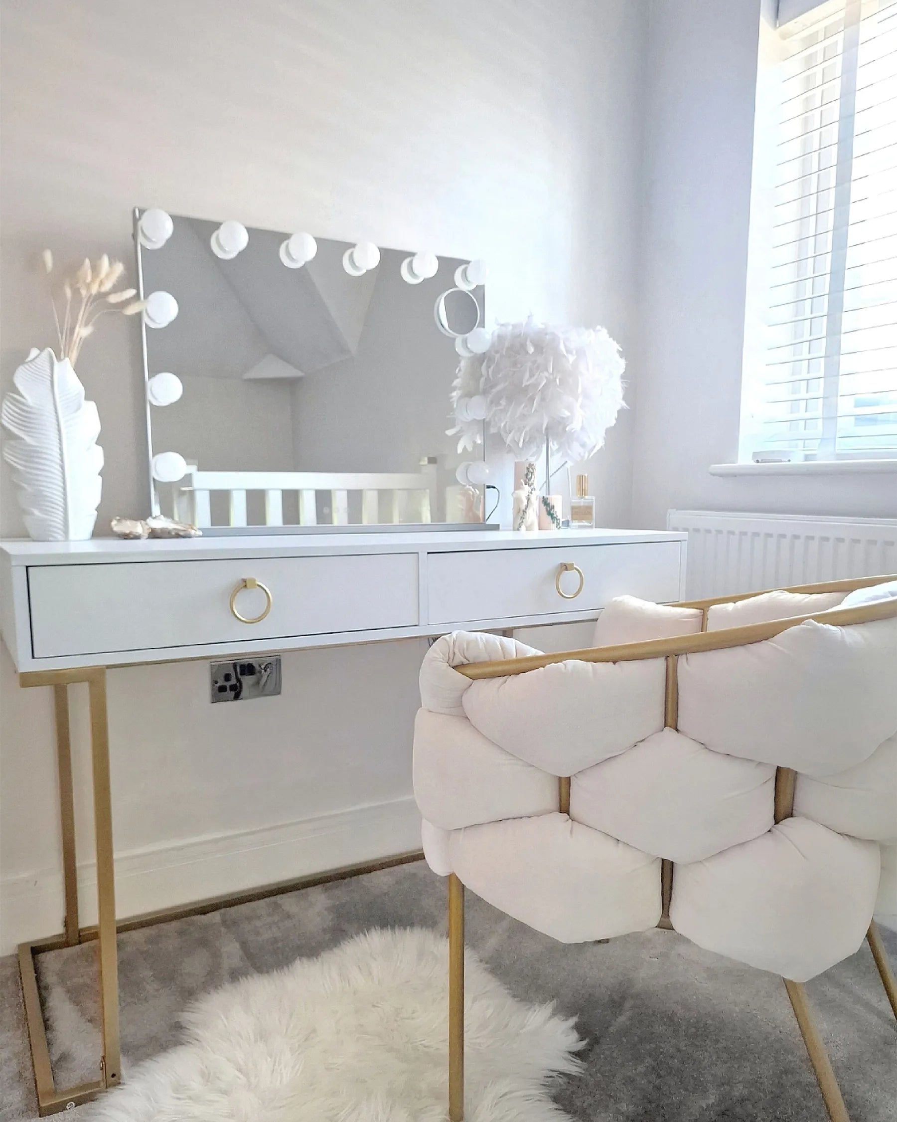 Console Table Home Office Desk WESTPORT White/ Gold 115 cm 50 cm with Storage