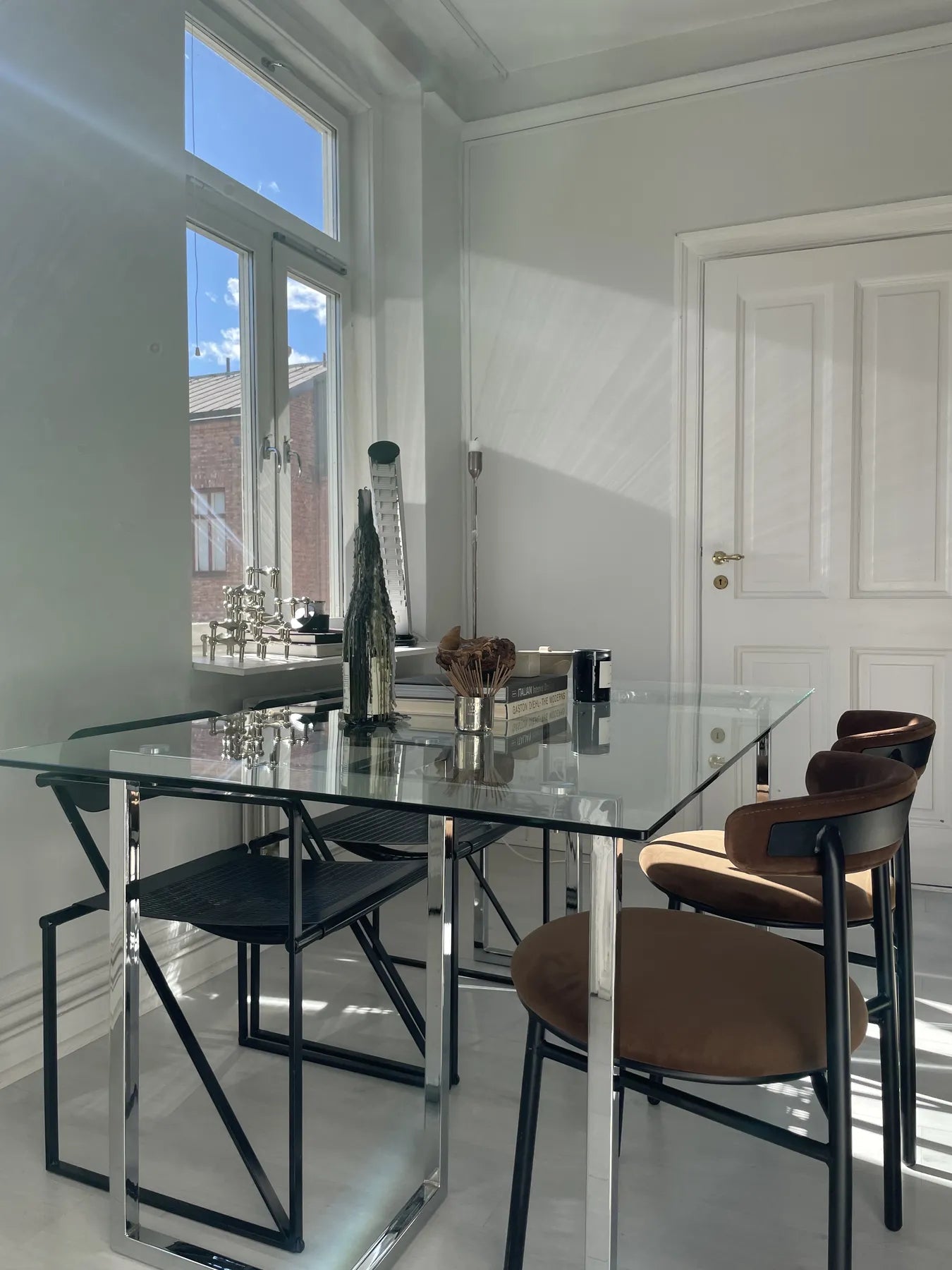 Dining Table ENVIA Silver 160 cm 90 cm Tempered Glass