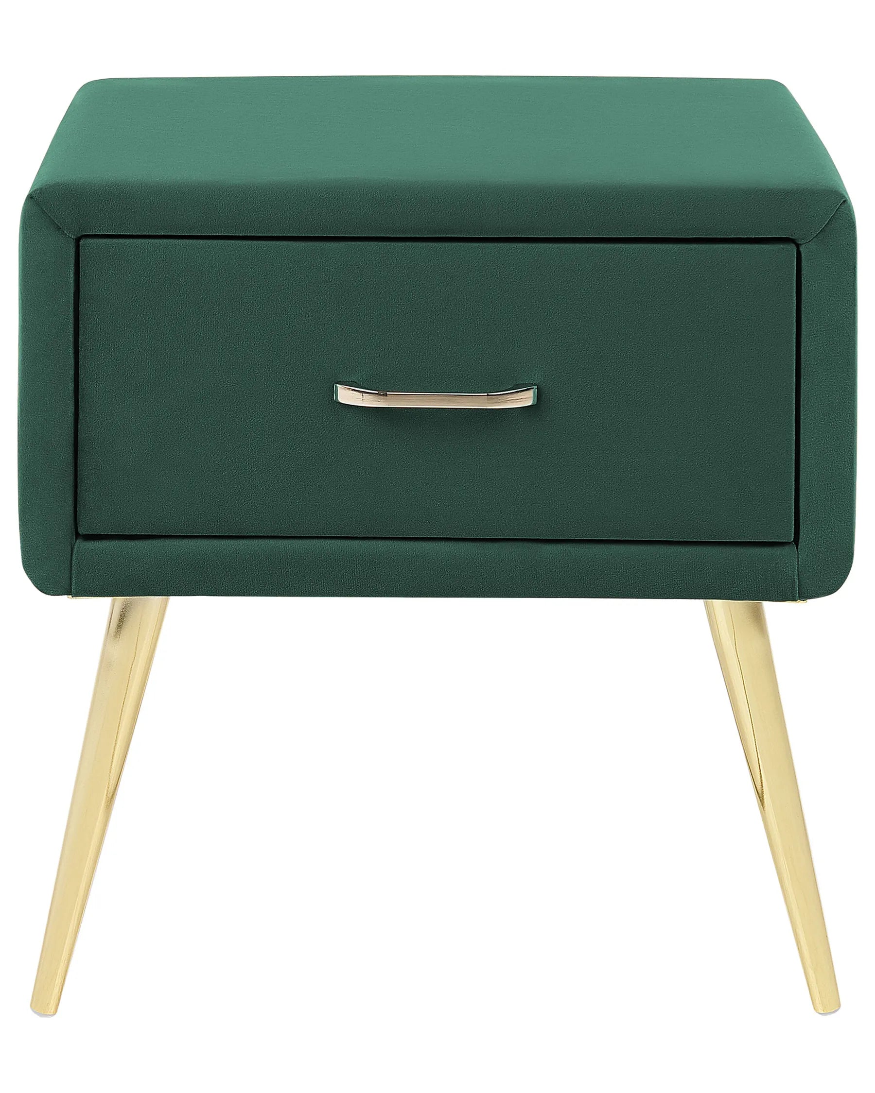 1 Drawer Bedside Table FLAYAT Velvet Emerald Green