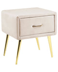 1 Drawer Bedside Table FLAYAT Velvet Light Beige