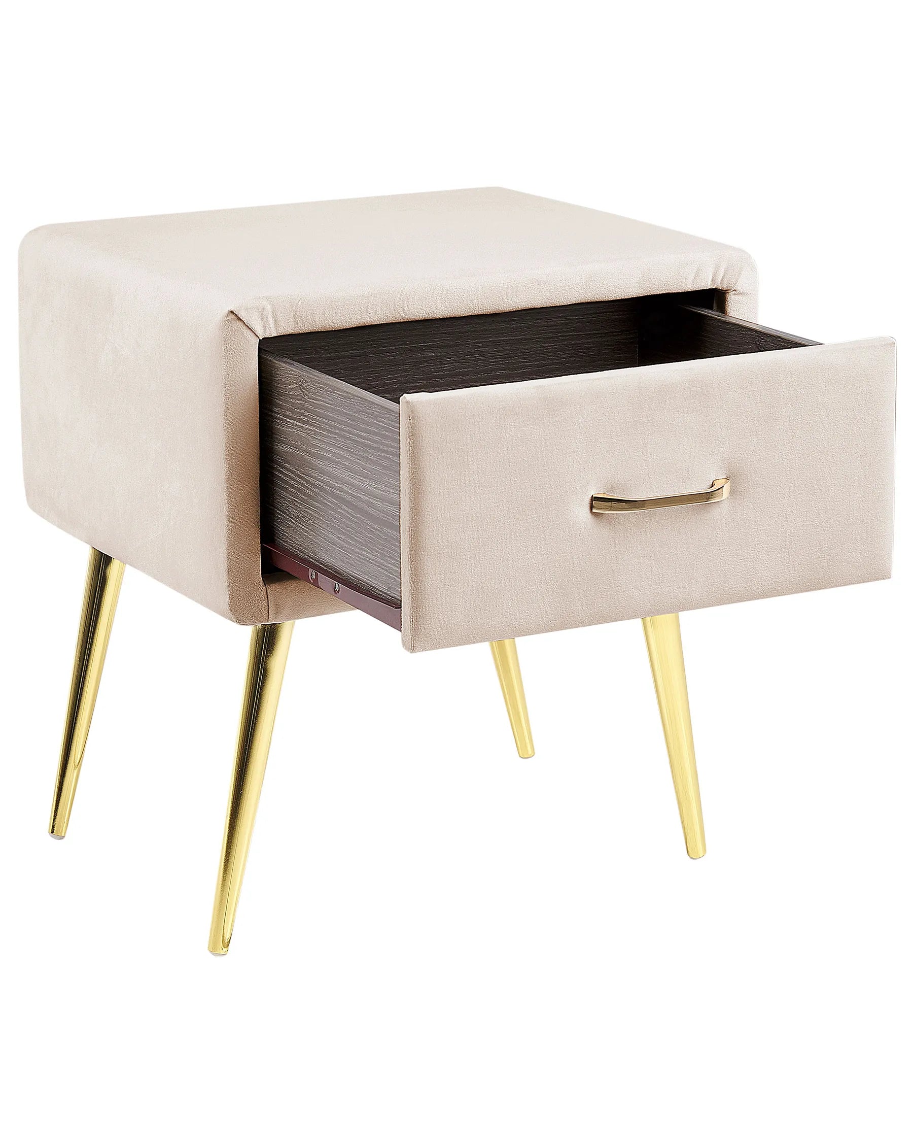 1 Drawer Bedside Table FLAYAT Velvet Light Beige