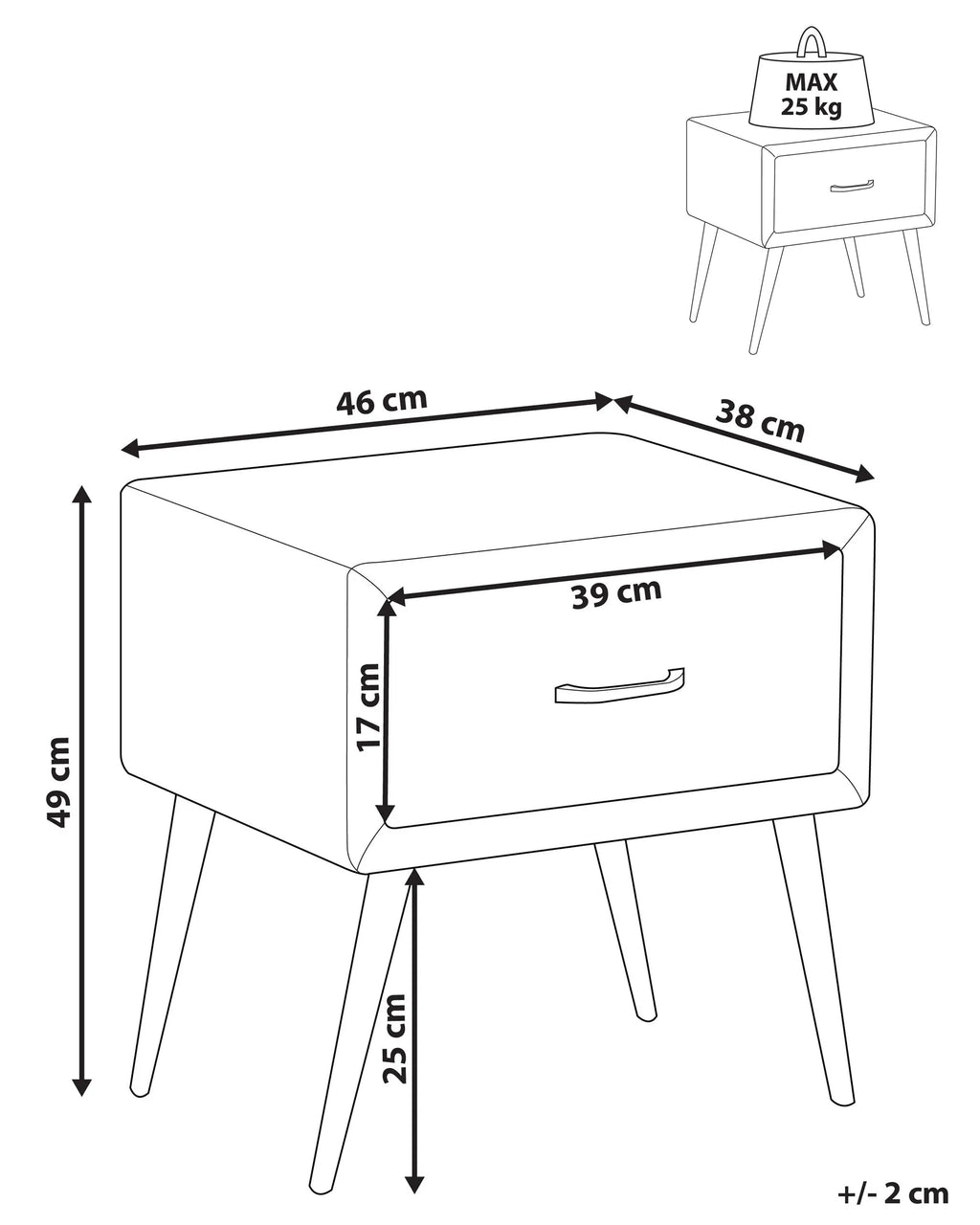 1 Drawer Bedside Table FLAYAT Velvet Light Beige