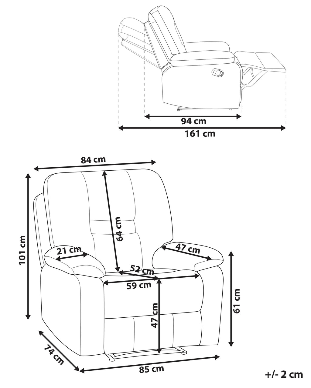 Electric Recliner Chair BERGEN With Footrest LED Velvet Dark Grey