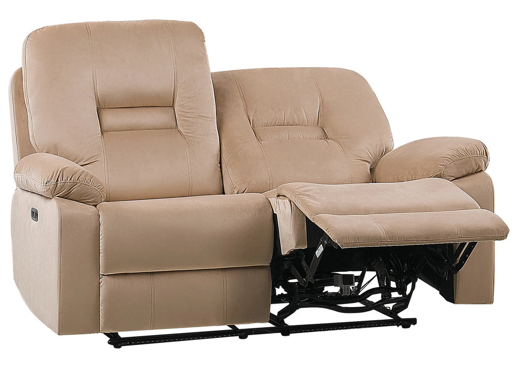 Electric Recliner Sofa 2 Seater BERGEN Velvet Sand Beige with USB Port