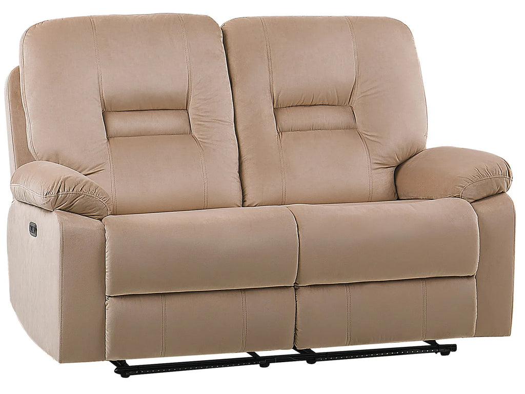 Electric Recliner Sofa 2 Seater BERGEN Velvet Sand Beige with USB Port