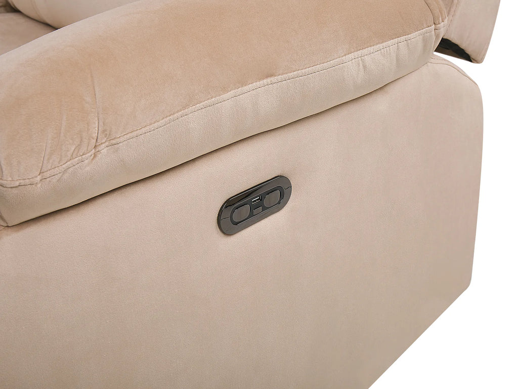 Electric Recliner Sofa 2 Seater BERGEN Velvet Sand Beige with USB Port