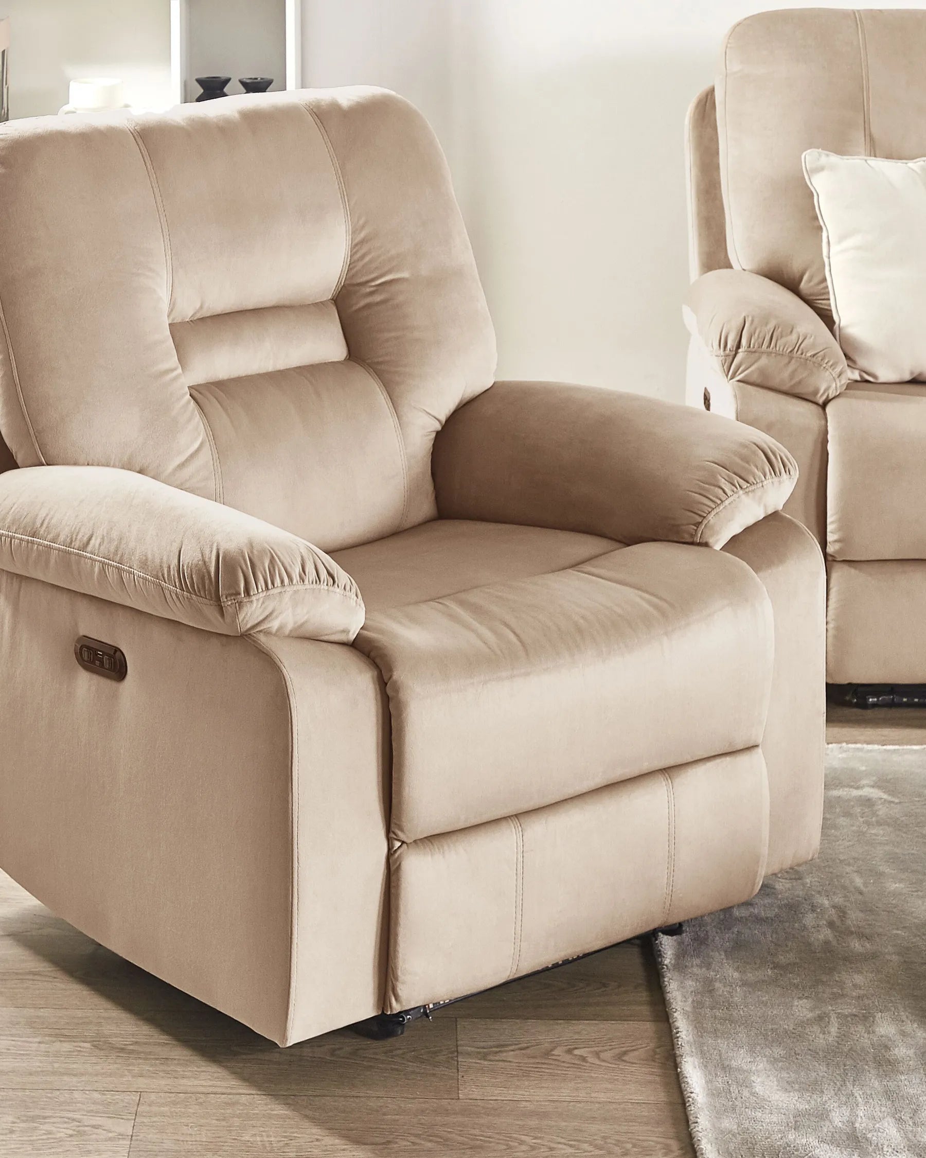 Electric Recliner Chair BERGEN With Footrest LED Velvet Sand Beige