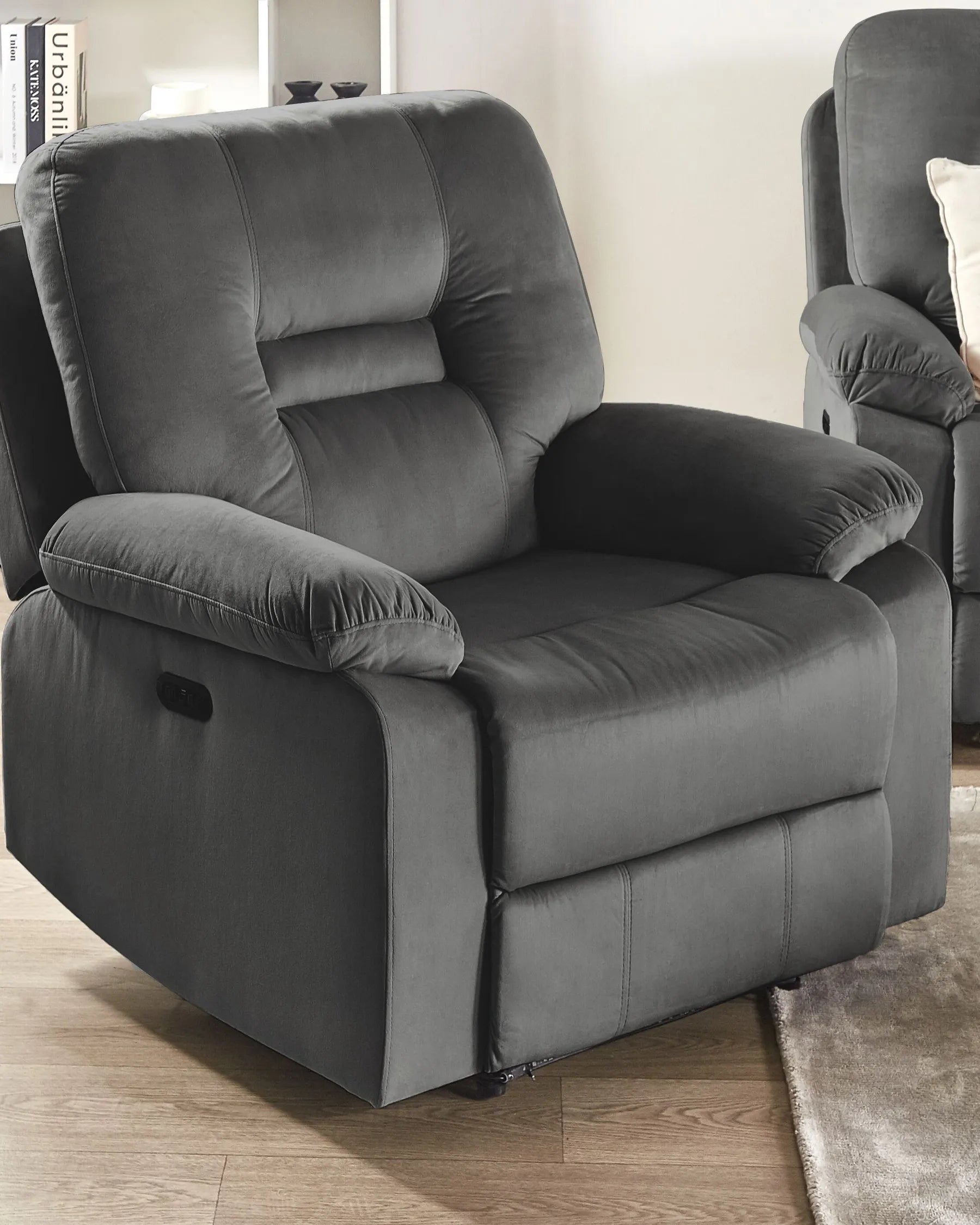 Electric Recliner Chair BERGEN With Footrest LED Velvet Dark Grey