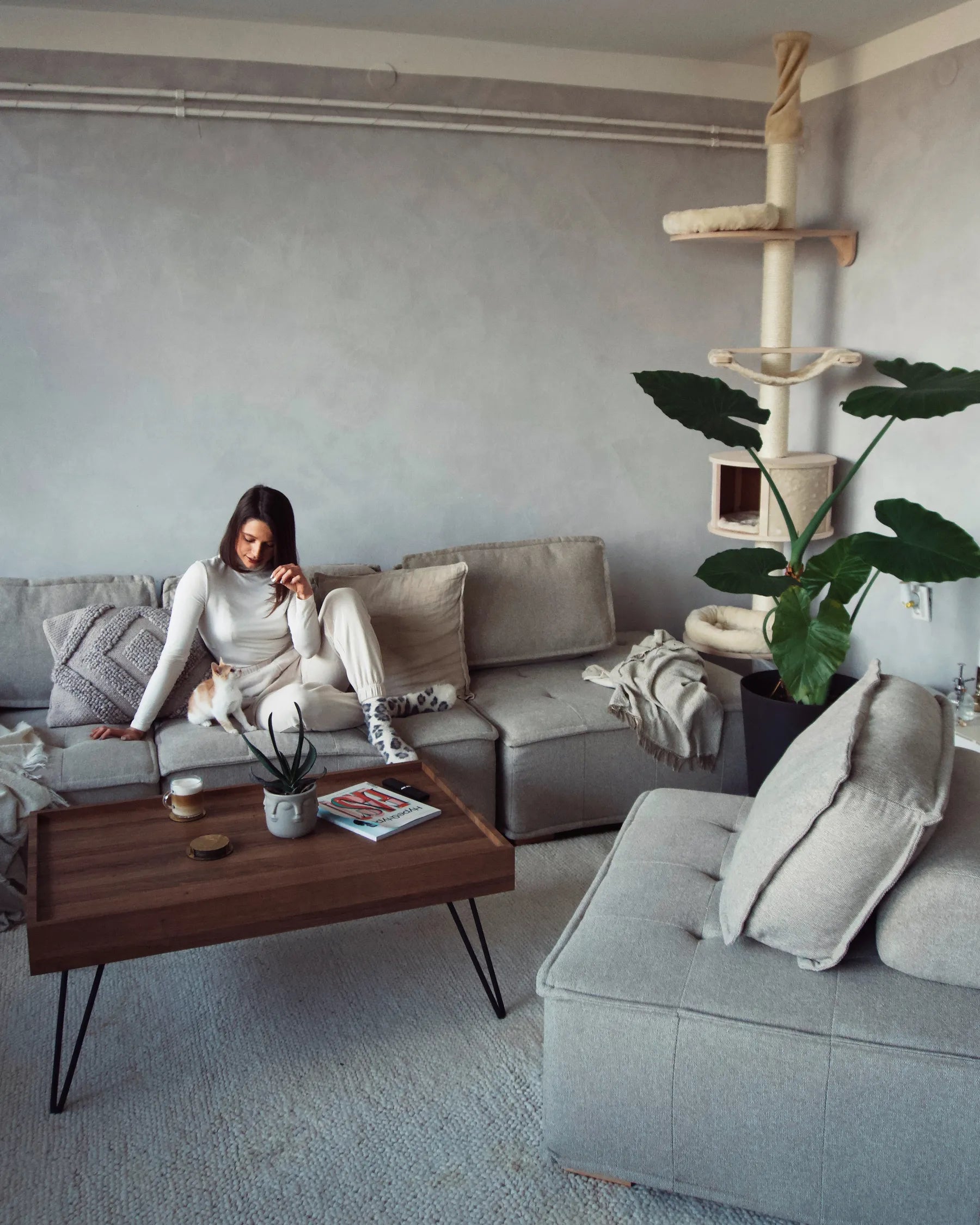 Modular Corner Sofa 4 Seater TIBRO Fabric Grey Right Hand