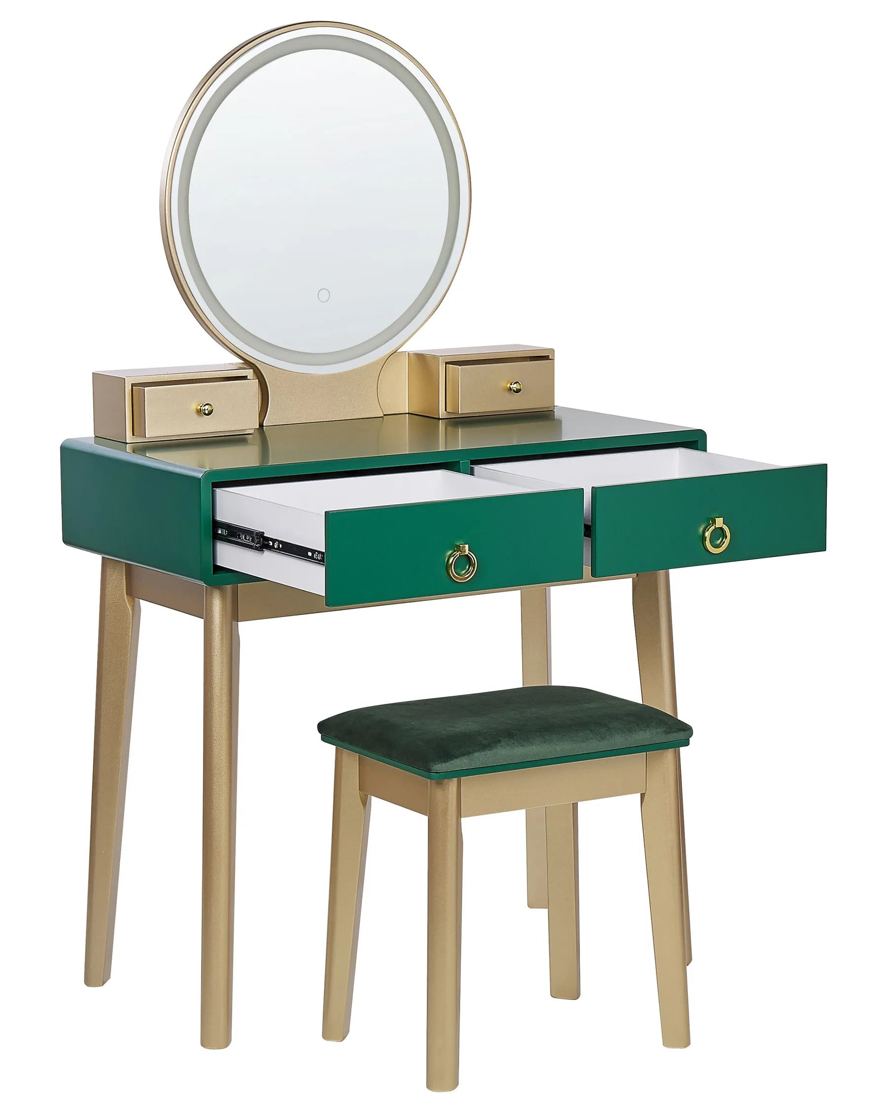Dressing Table with Mirror and Stool FEDRY LED Emerald Green