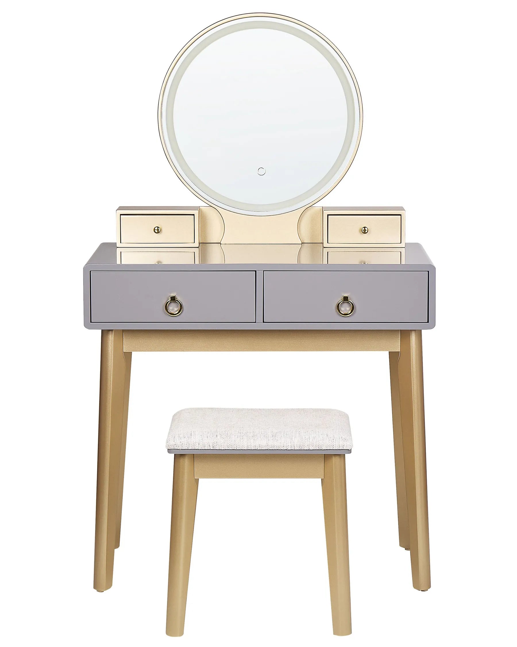 Dressing Table with Mirror and Stool FEDRY LED Grey
