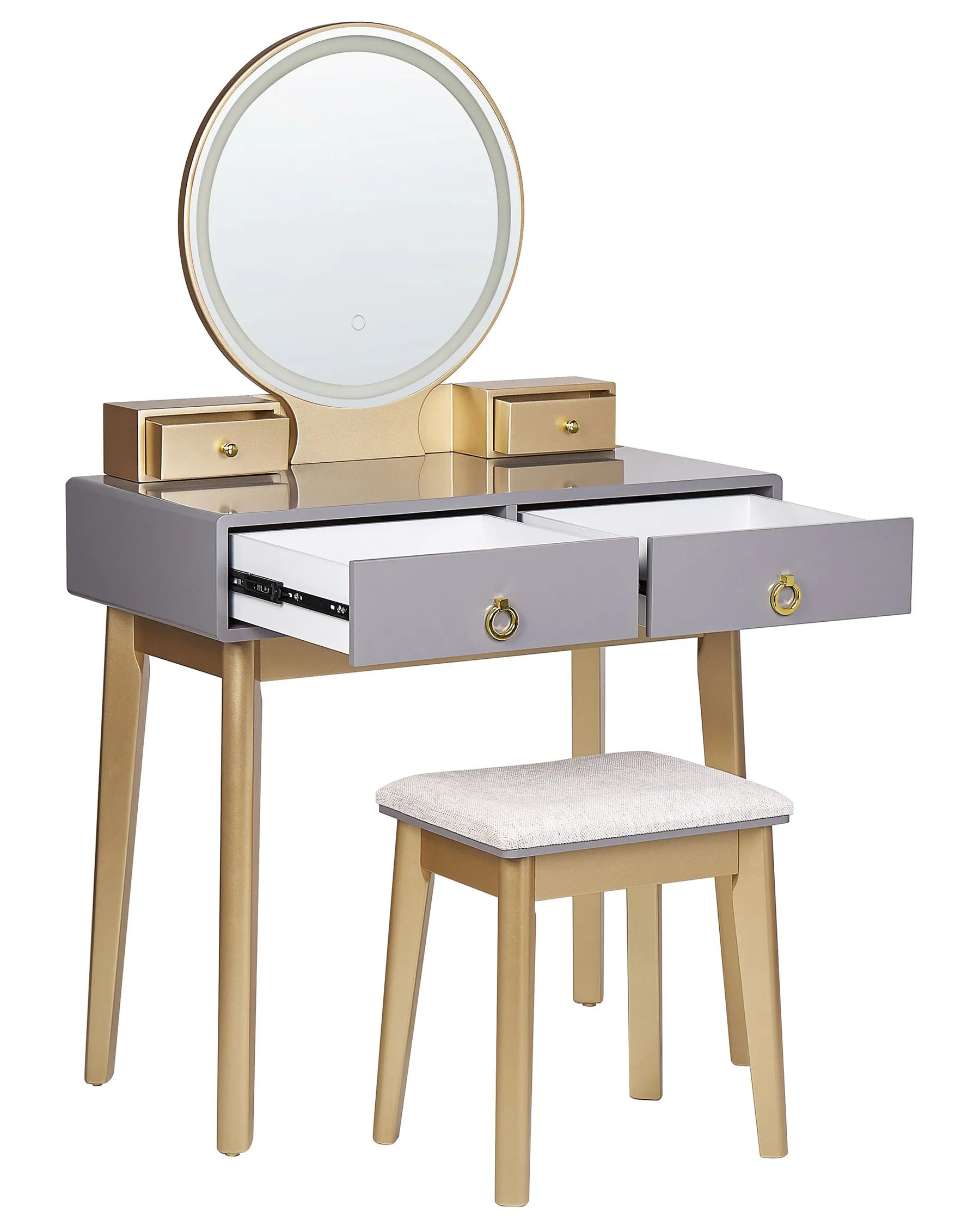 Dressing Table with Mirror and Stool FEDRY LED Grey