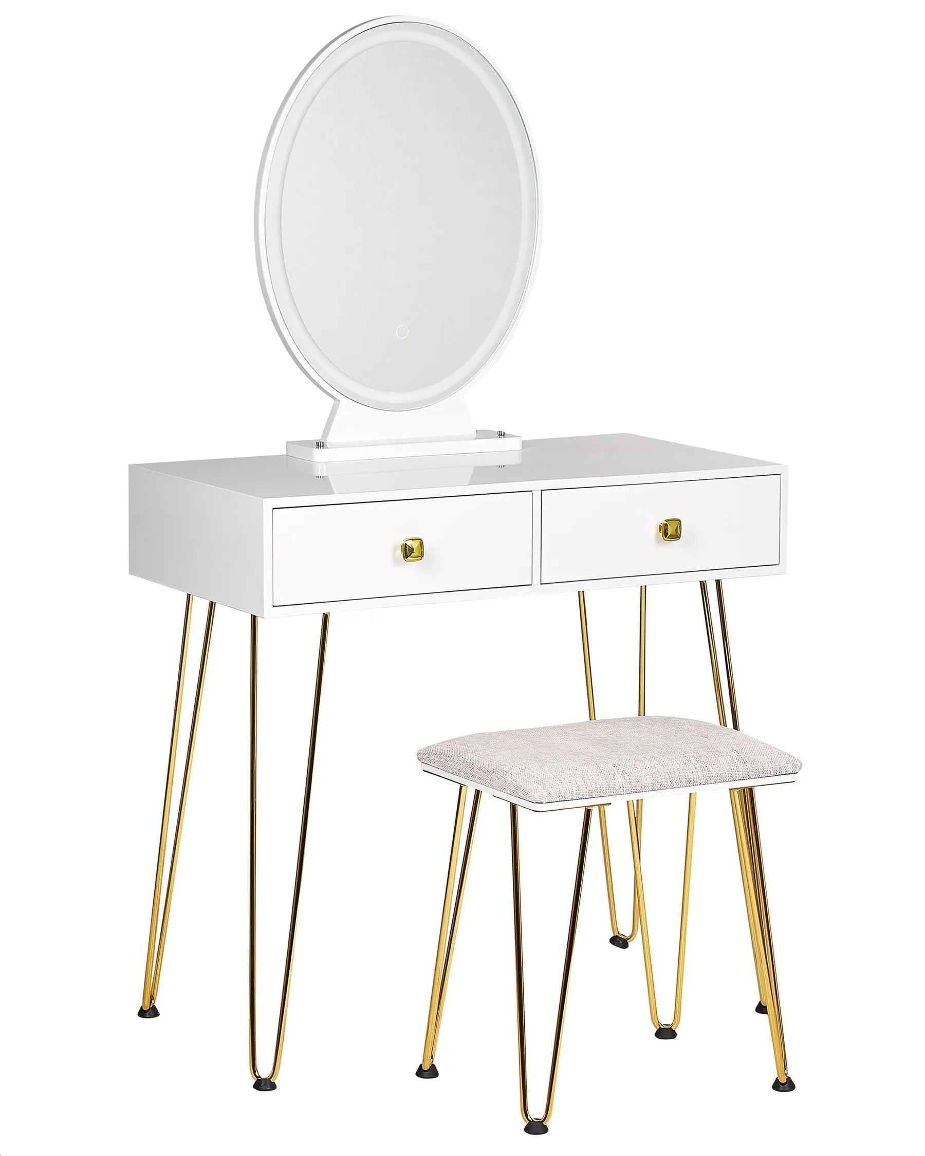 Dressing Table with Mirror and Stool CAEN LED White