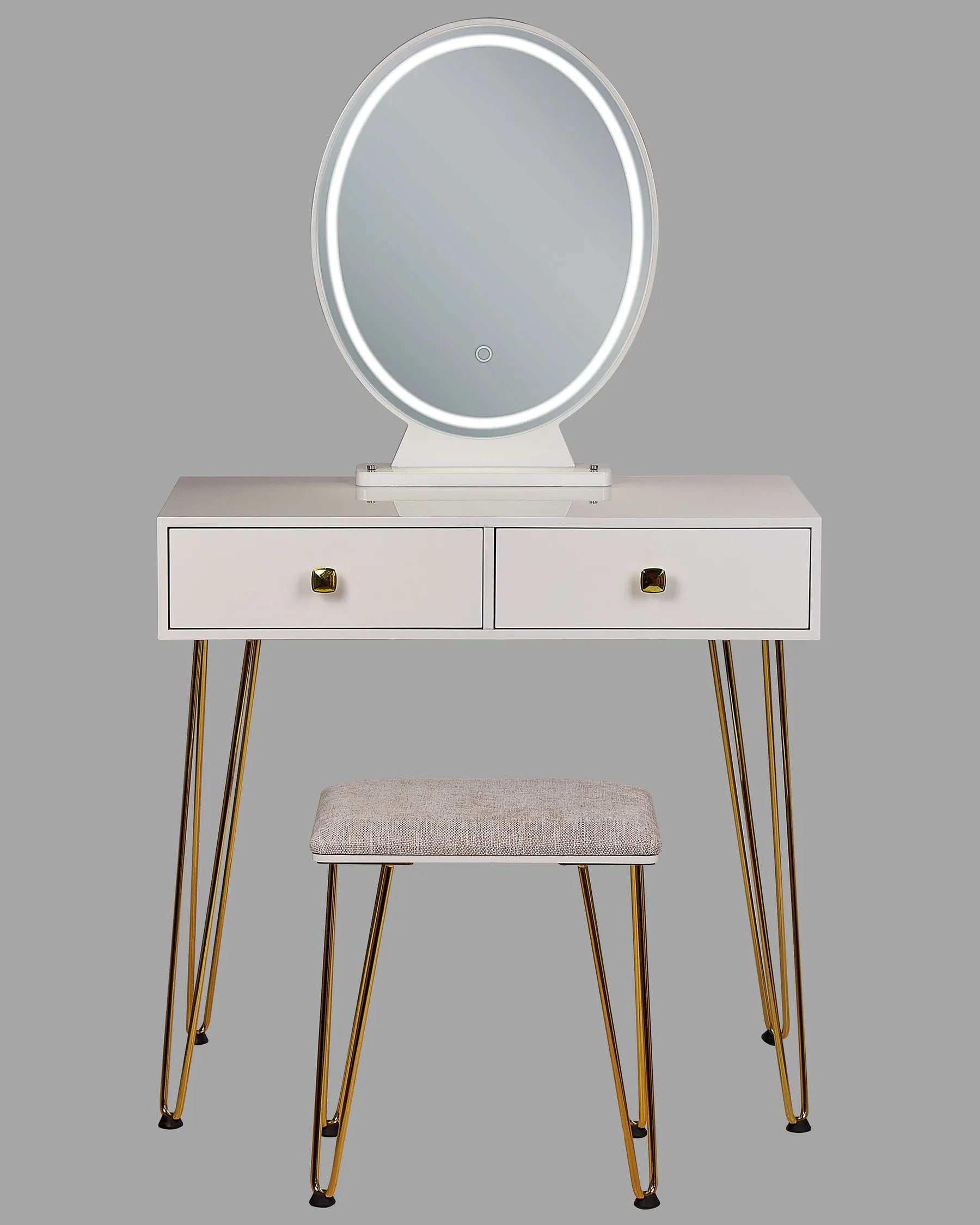 Dressing Table with Mirror and Stool CAEN LED White