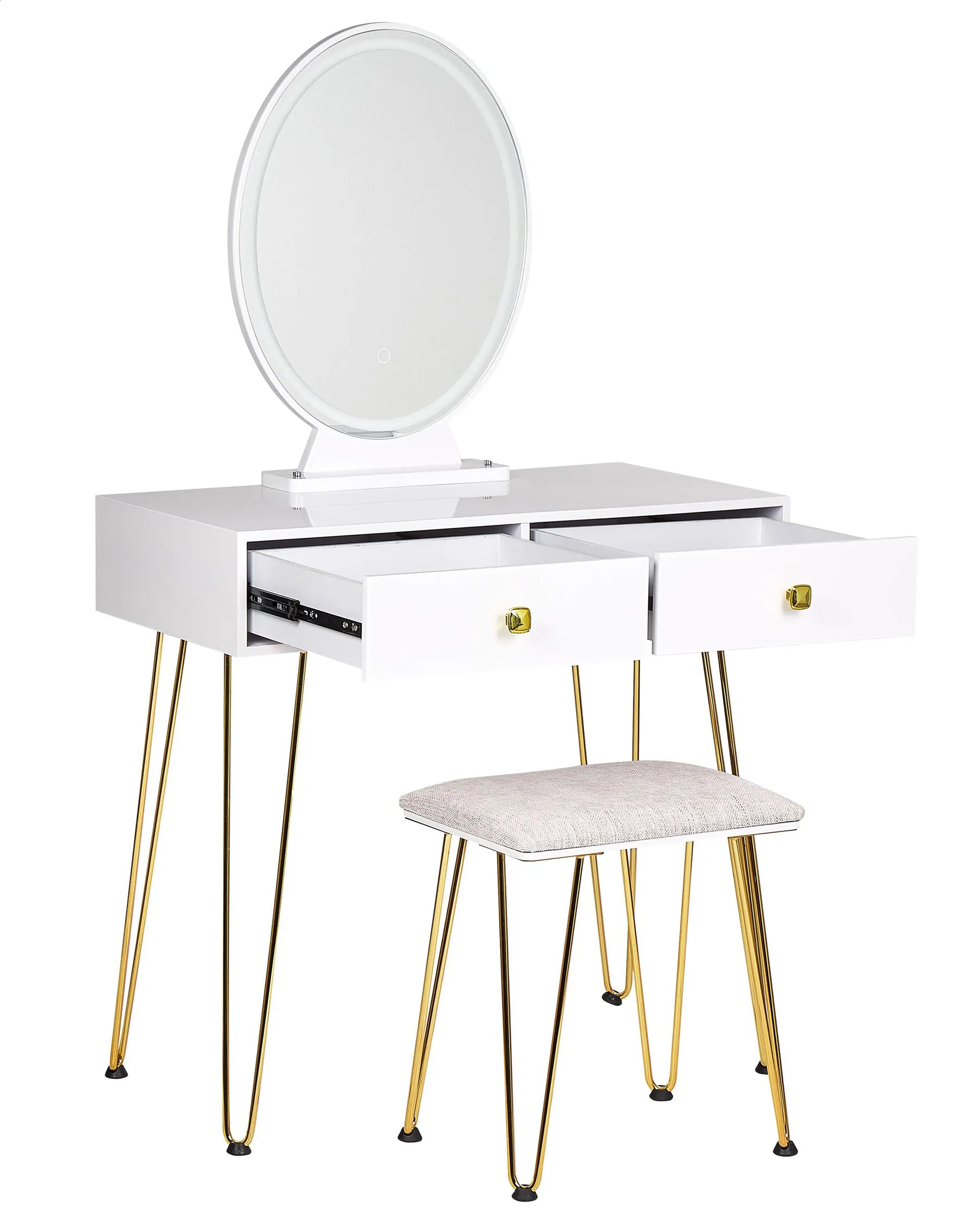 Dressing Table with Mirror and Stool CAEN LED White