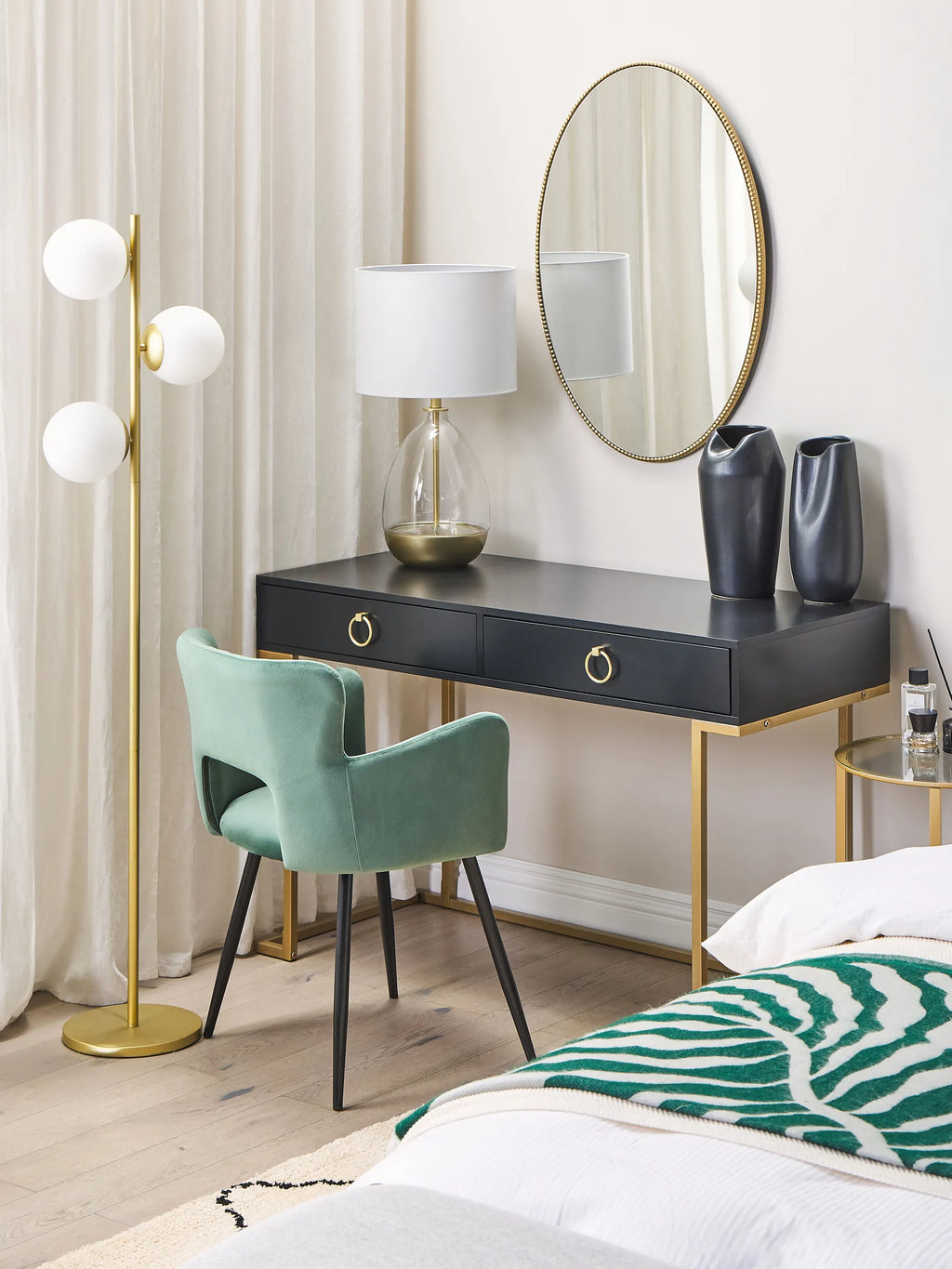 Console Table Home Office Desk WESTPORT Black/ Gold 115 cm 50 cm with Storage