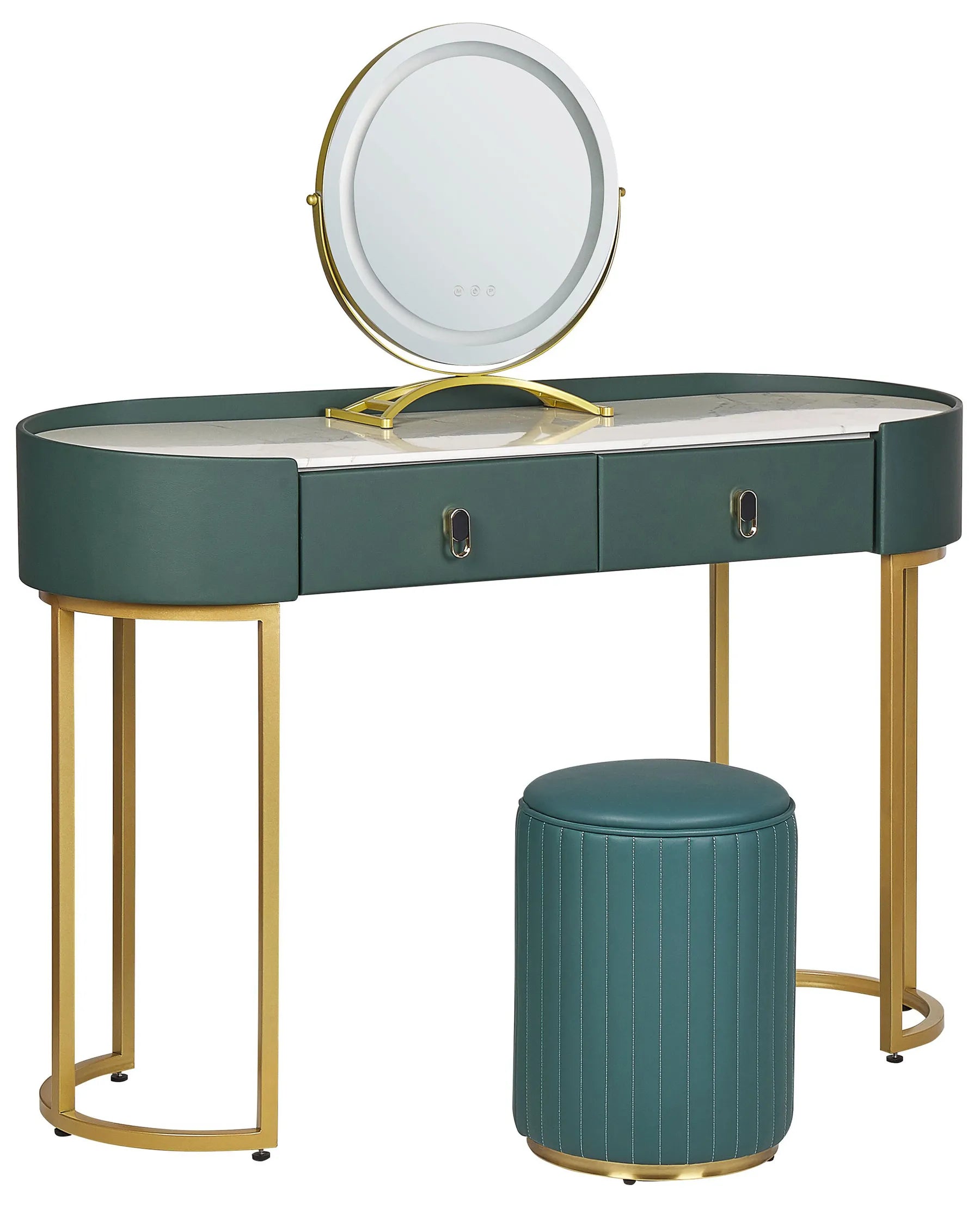 Dressing Table with Mirror and Stool VINAX LED Dark Green