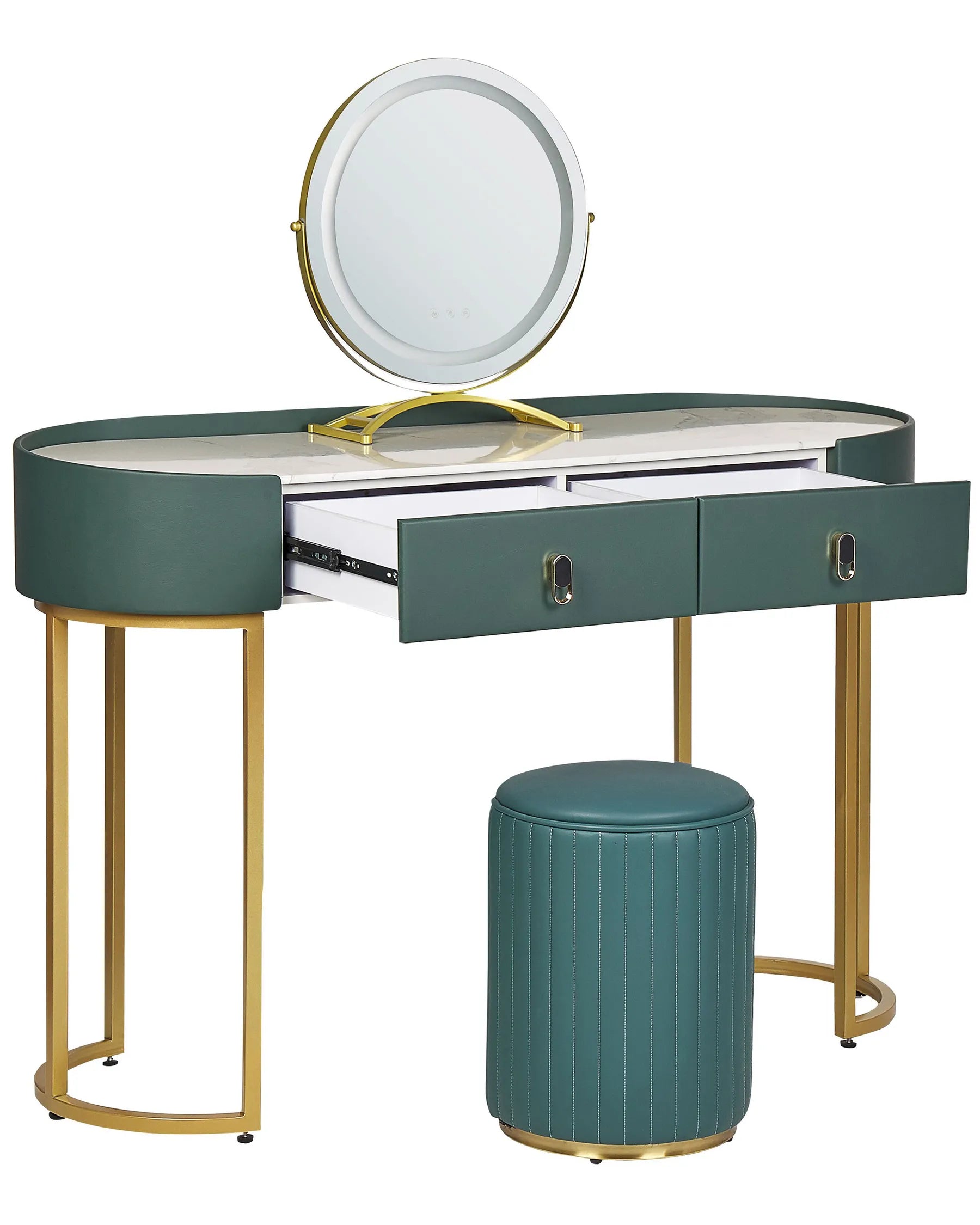 Dressing Table with Mirror and Stool VINAX LED Dark Green