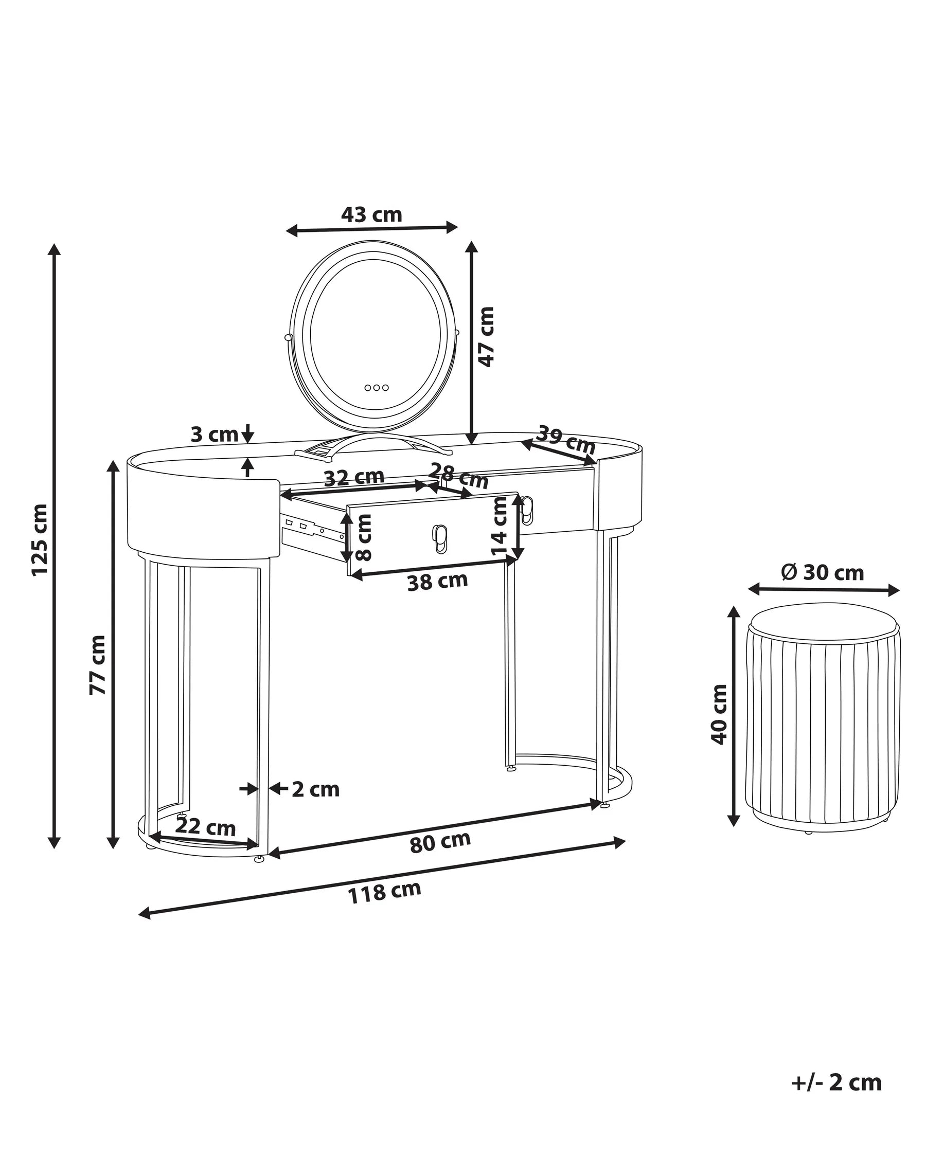 Dressing Table with Mirror and Stool VINAX LED Dark Green