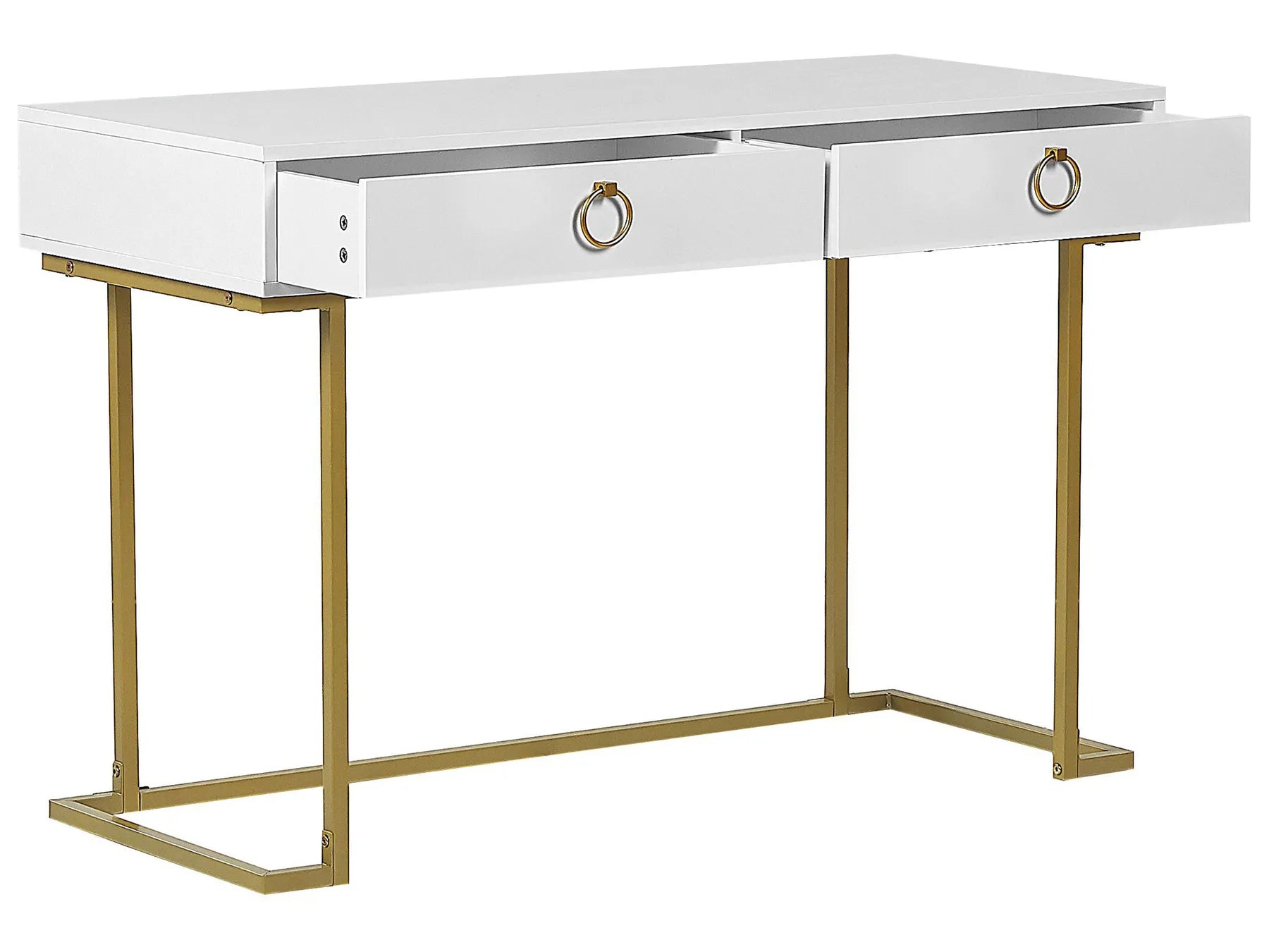 Console Table Home Office Desk WESTPORT White/ Gold 115 cm 50 cm with Storage