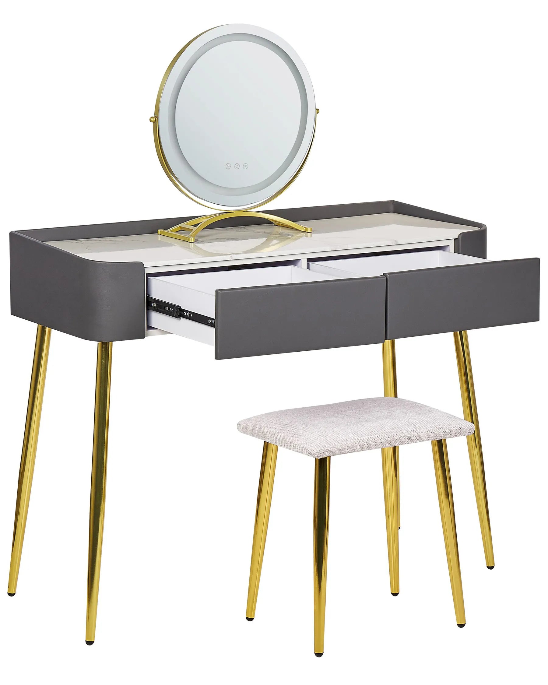 Dressing Table with Mirror and Stool SURIN LED Grey