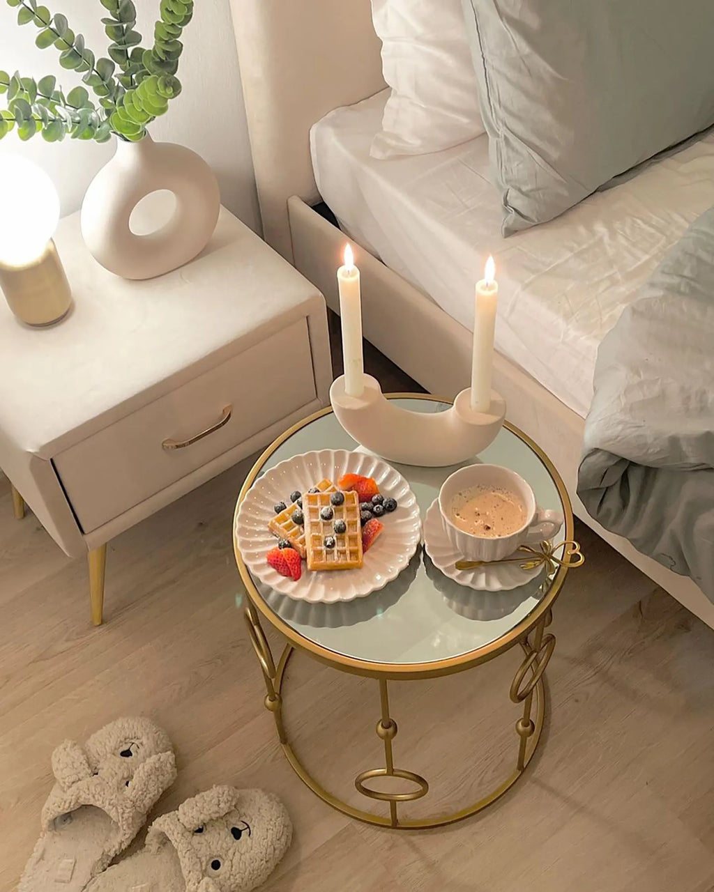 1 Drawer Bedside Table FLAYAT Velvet Light Beige