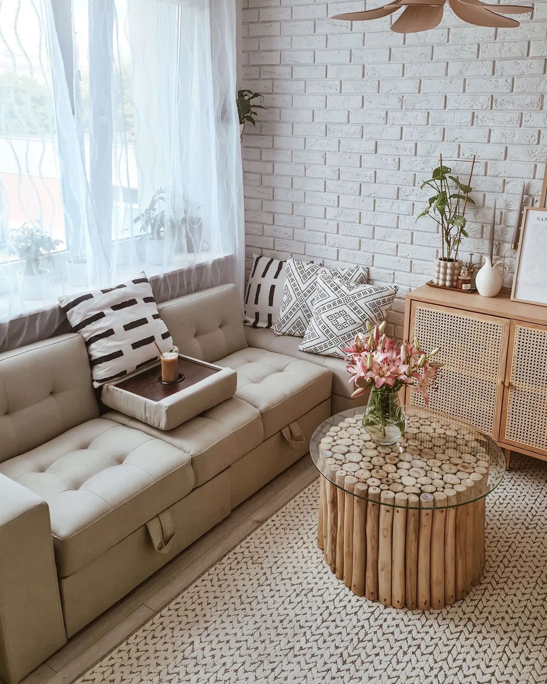 Sofa Bed 3 Seater FALSTER Fabric Beige with Storage