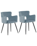 Set of 2 Dining Chairs SANILAC Velvet Light Blue