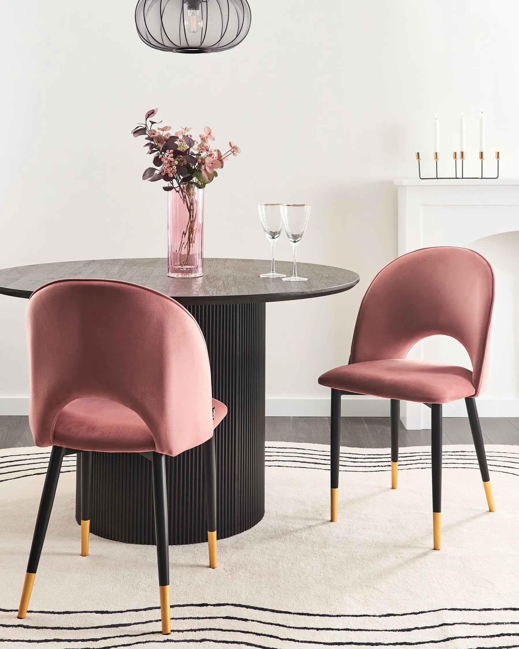 Set of 2 Dining Chairs Velvet Pink