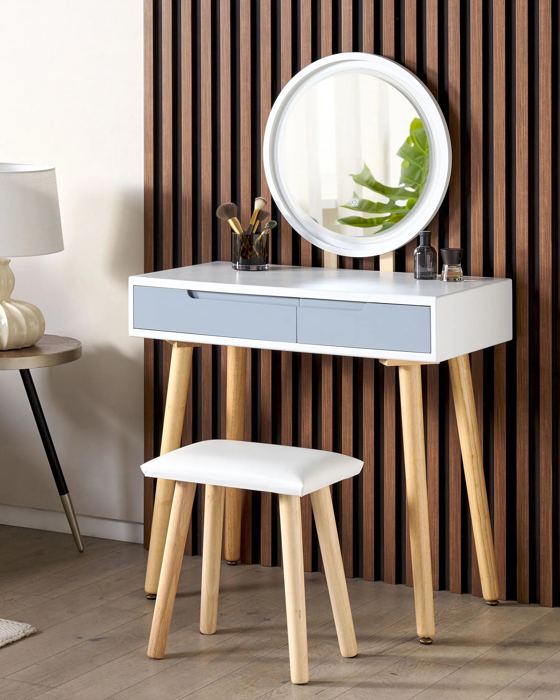 Dressing Table with Mirror and Stool JOSSELIN LED White