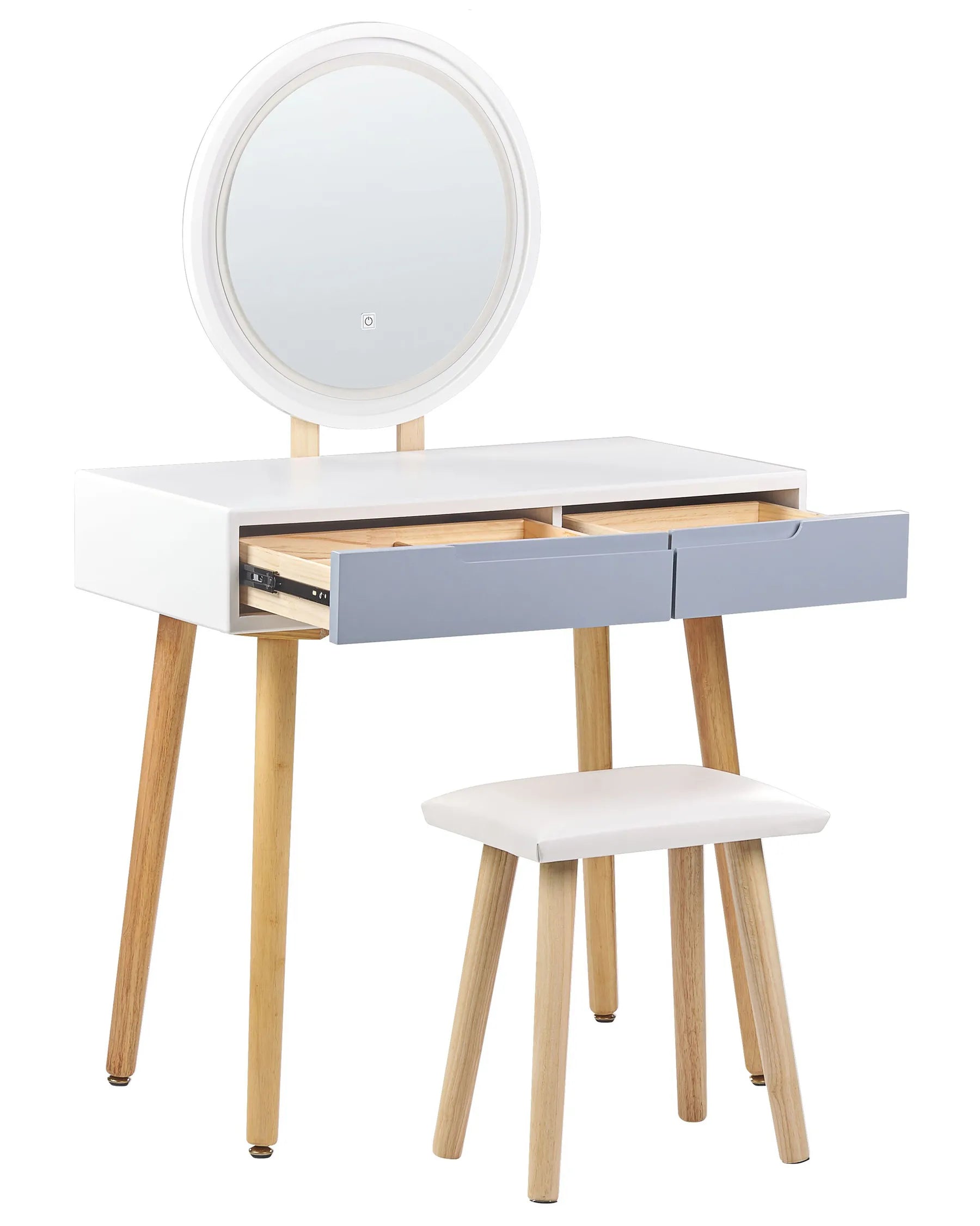 Dressing Table with Mirror and Stool JOSSELIN LED White