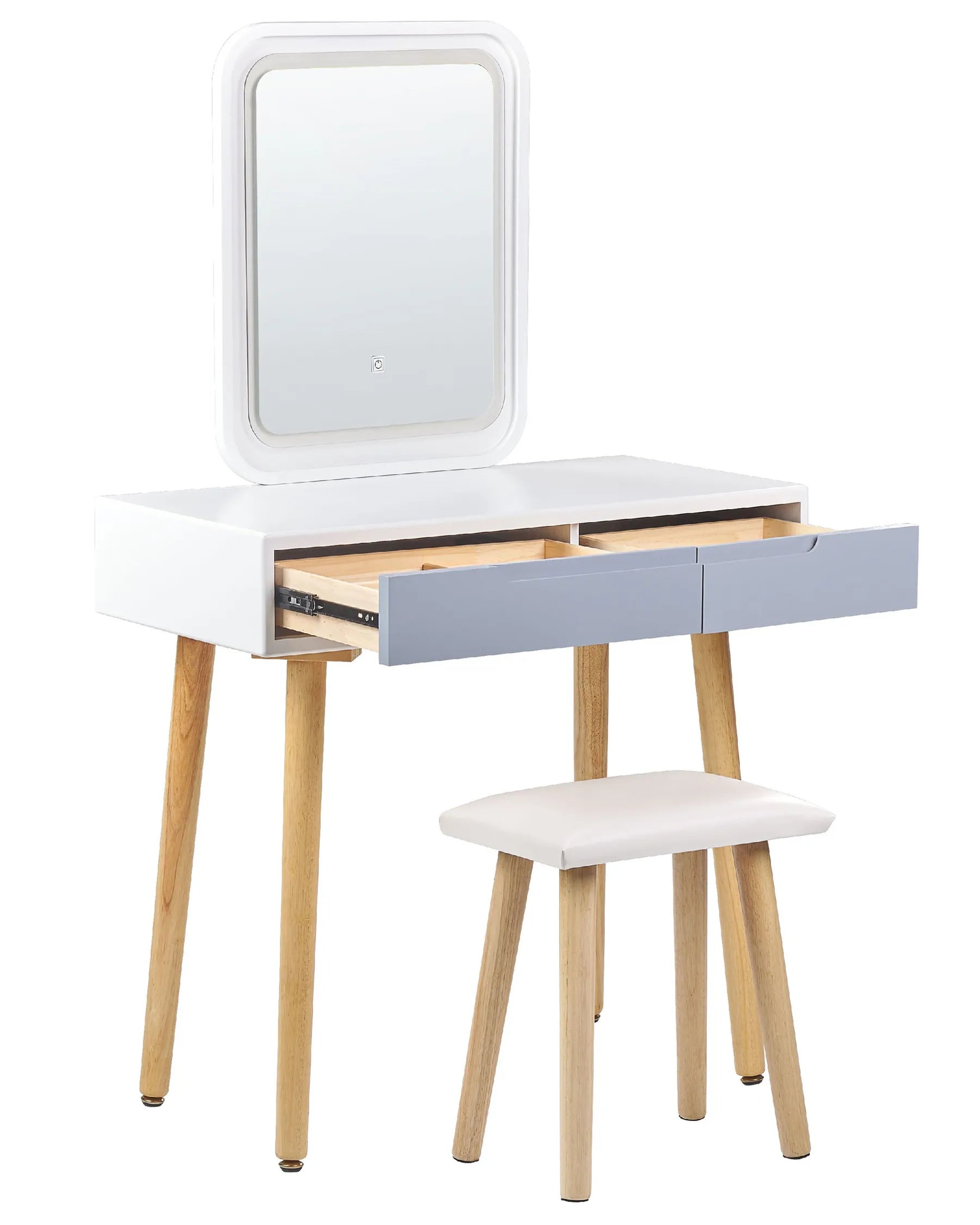 Dressing Table with Mirror and Stool DIEPPE LED White