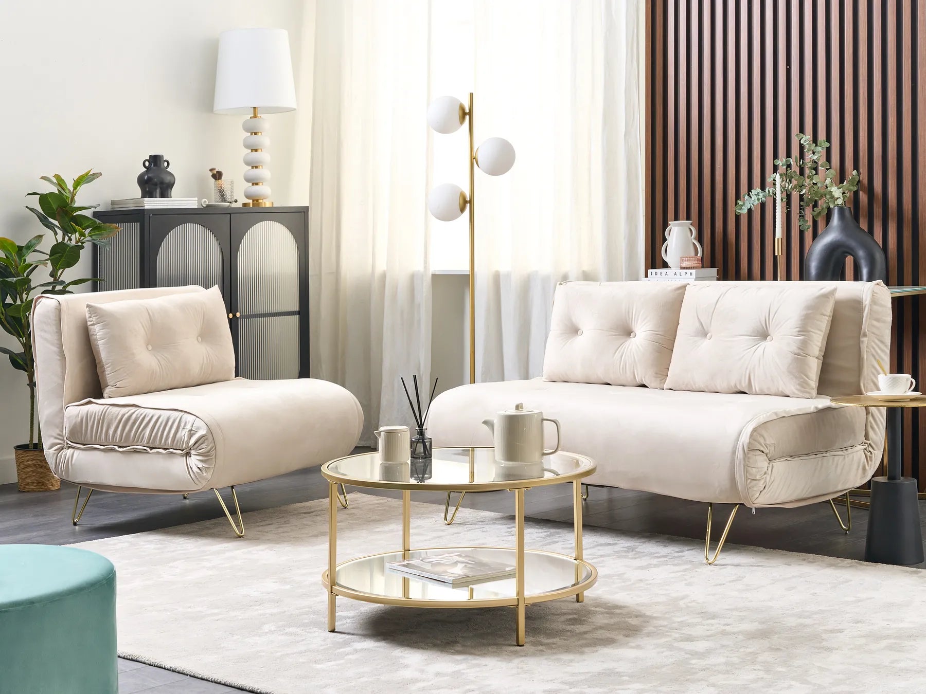 Single Sofa Bed VESTFOLD Velvet Beige