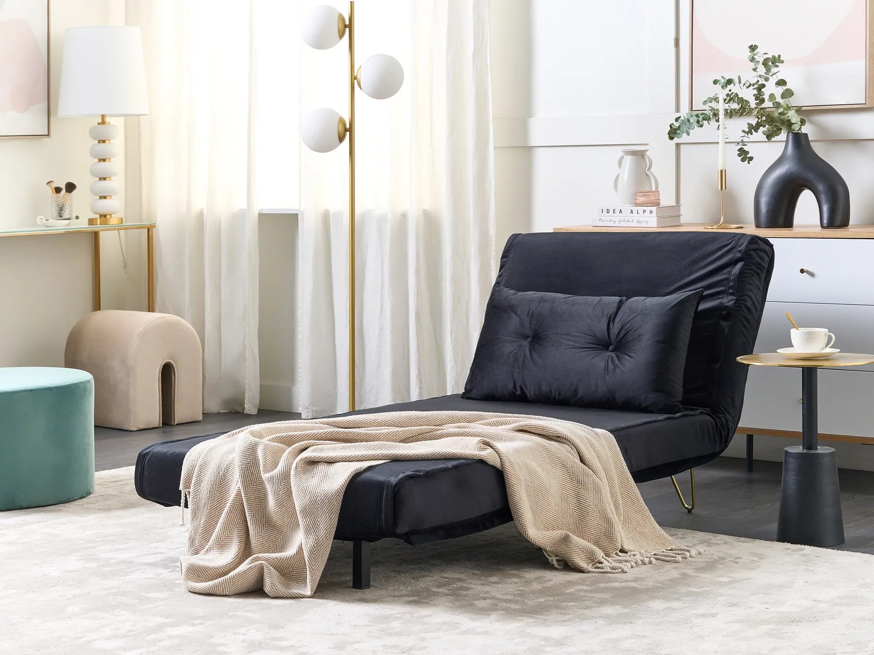 Single Sofa Bed VESTFOLD Velvet Black
