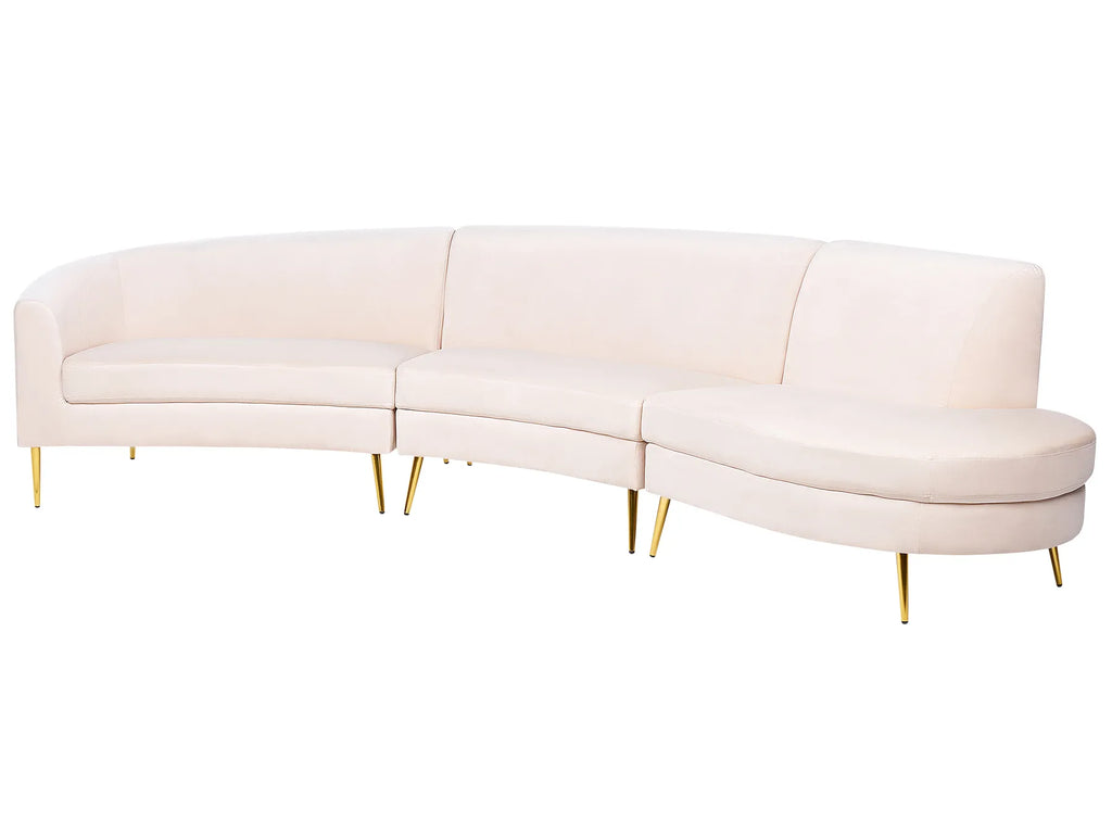 Curved Sofa 4 Seater MOSS Velvet Light Beige