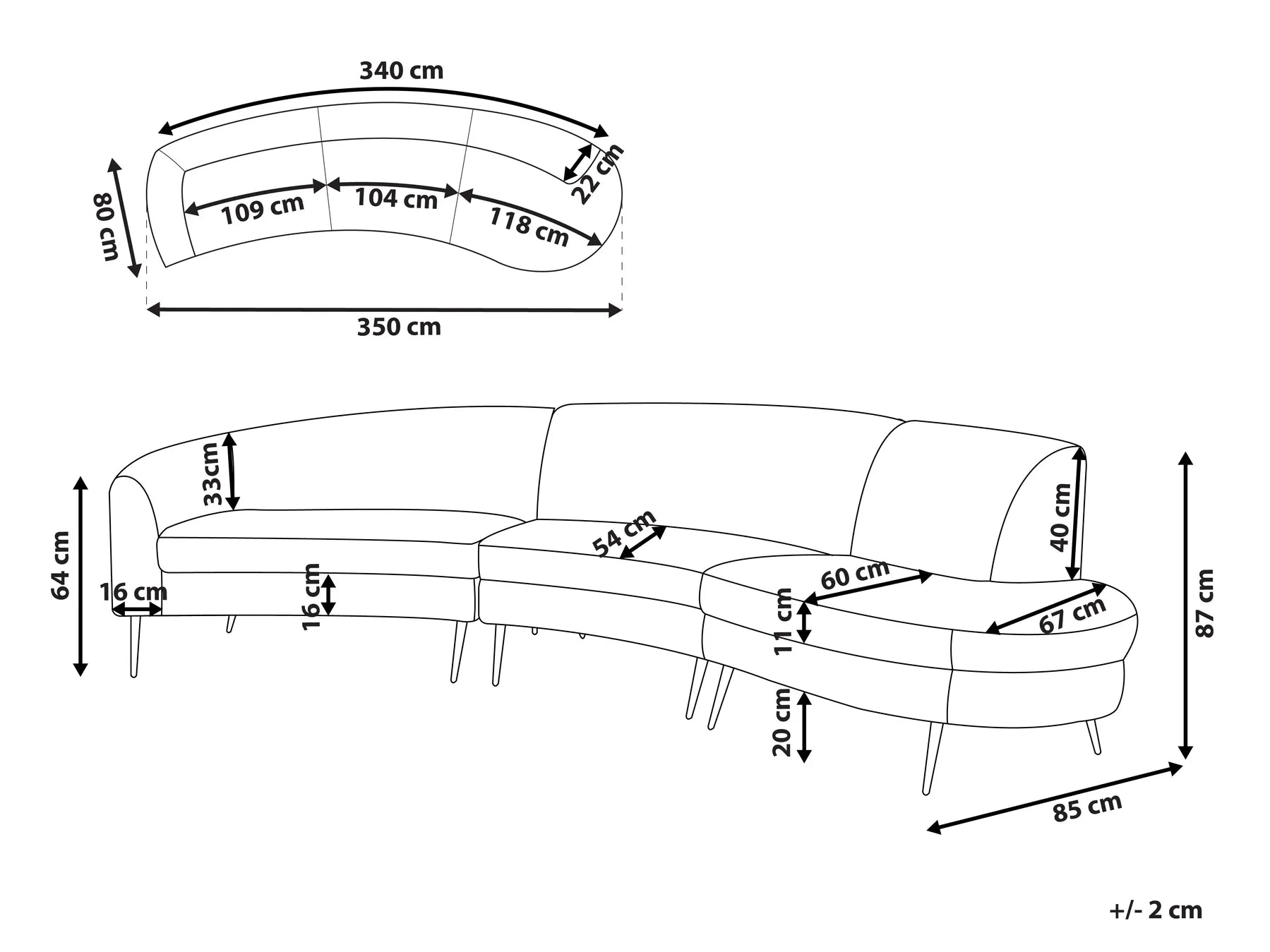 Curved Sofa 4 Seater MOSS Velvet Light Beige