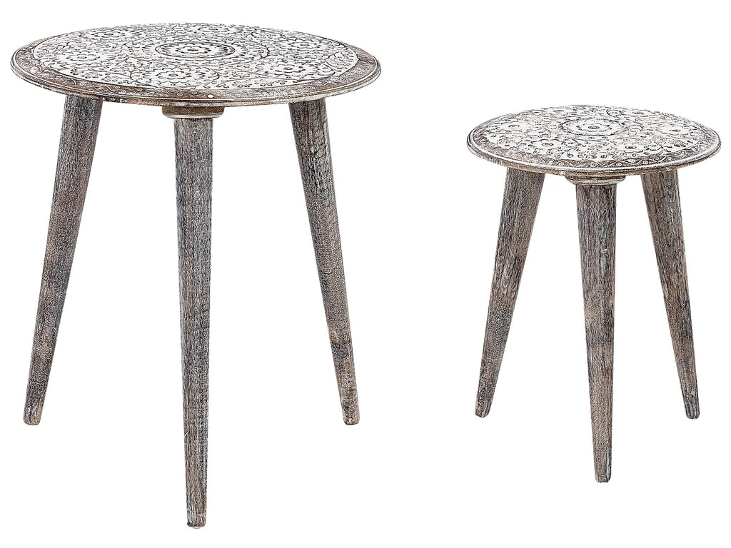 Set of 2 Side Tables BARJU Mango Wood White