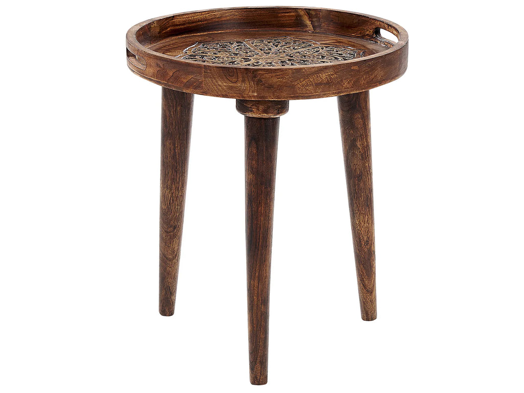 Set of 2 Side Tables ASTAI Mango Wood Dark Brown