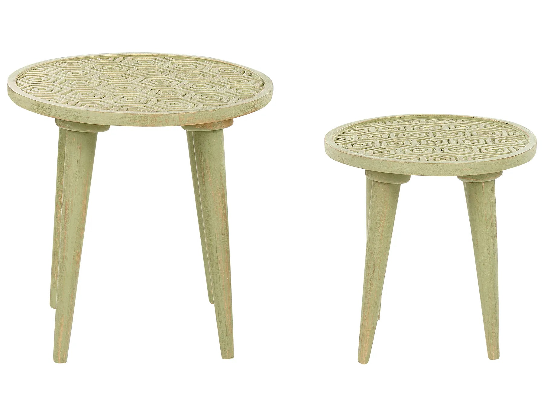 Set of 2 Side Tables MAHARO Mango Wood Light Green